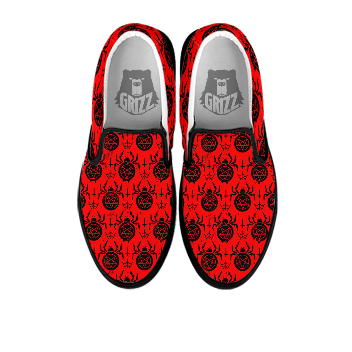 Red Spider Pentagram Print Pattern Black Slip On Shoes-grizzshop