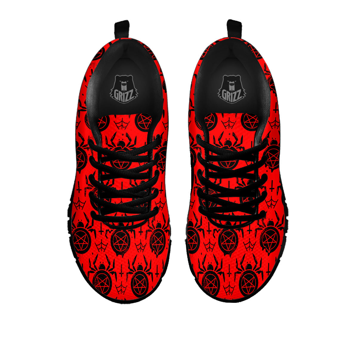 Red Spider Pentagram Print Pattern Black Sneaker-grizzshop