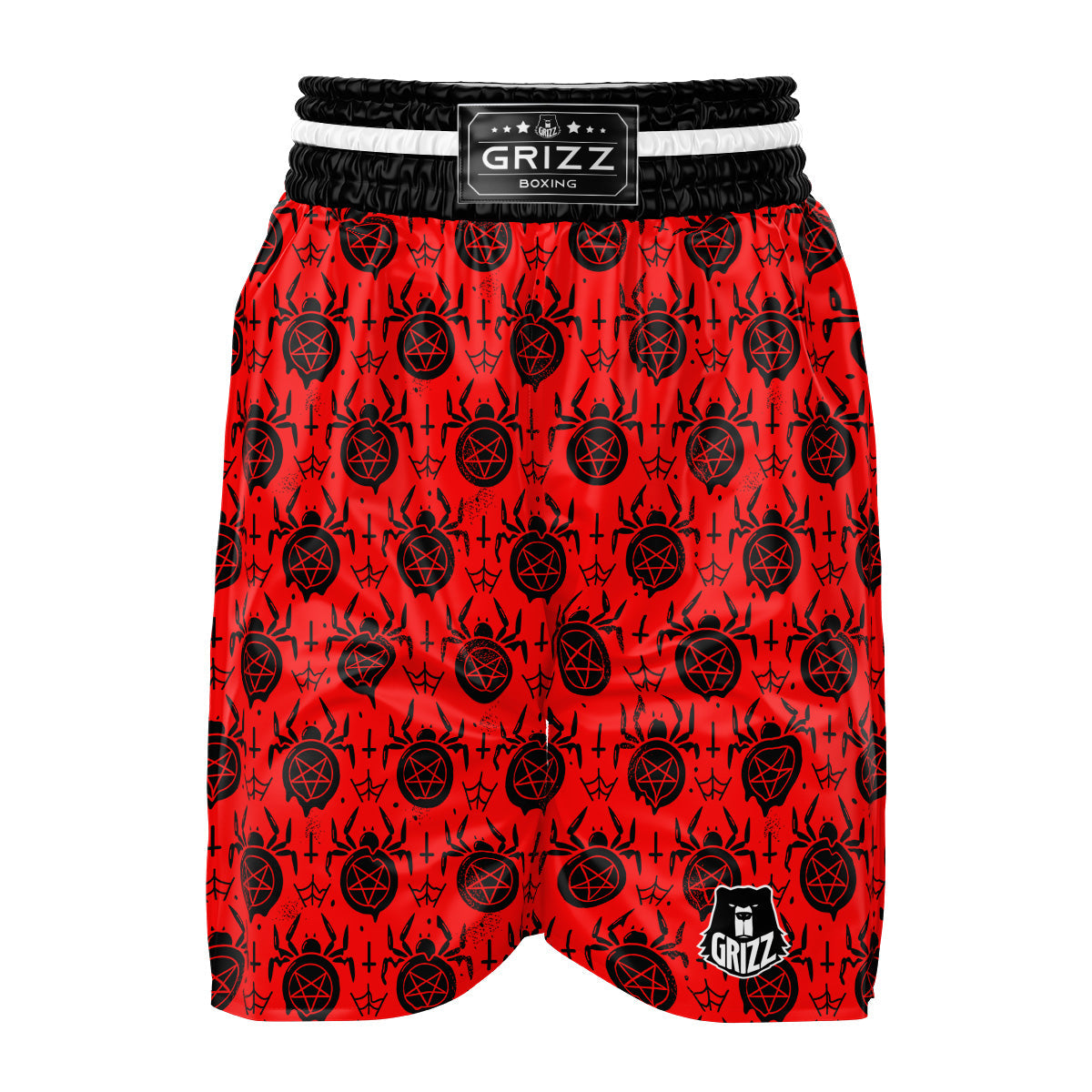 Red Spider Pentagram Print Pattern Boxing Shorts-grizzshop