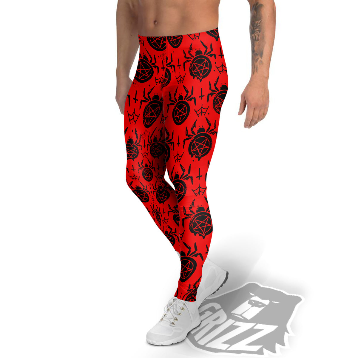 Red Spider Pentagram Print Pattern Men's Leggings-grizzshop