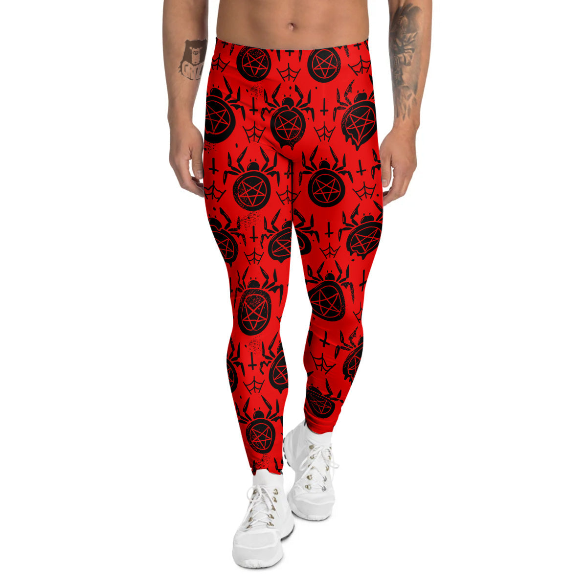 Red Spider Pentagram Print Pattern Men's Leggings-grizzshop