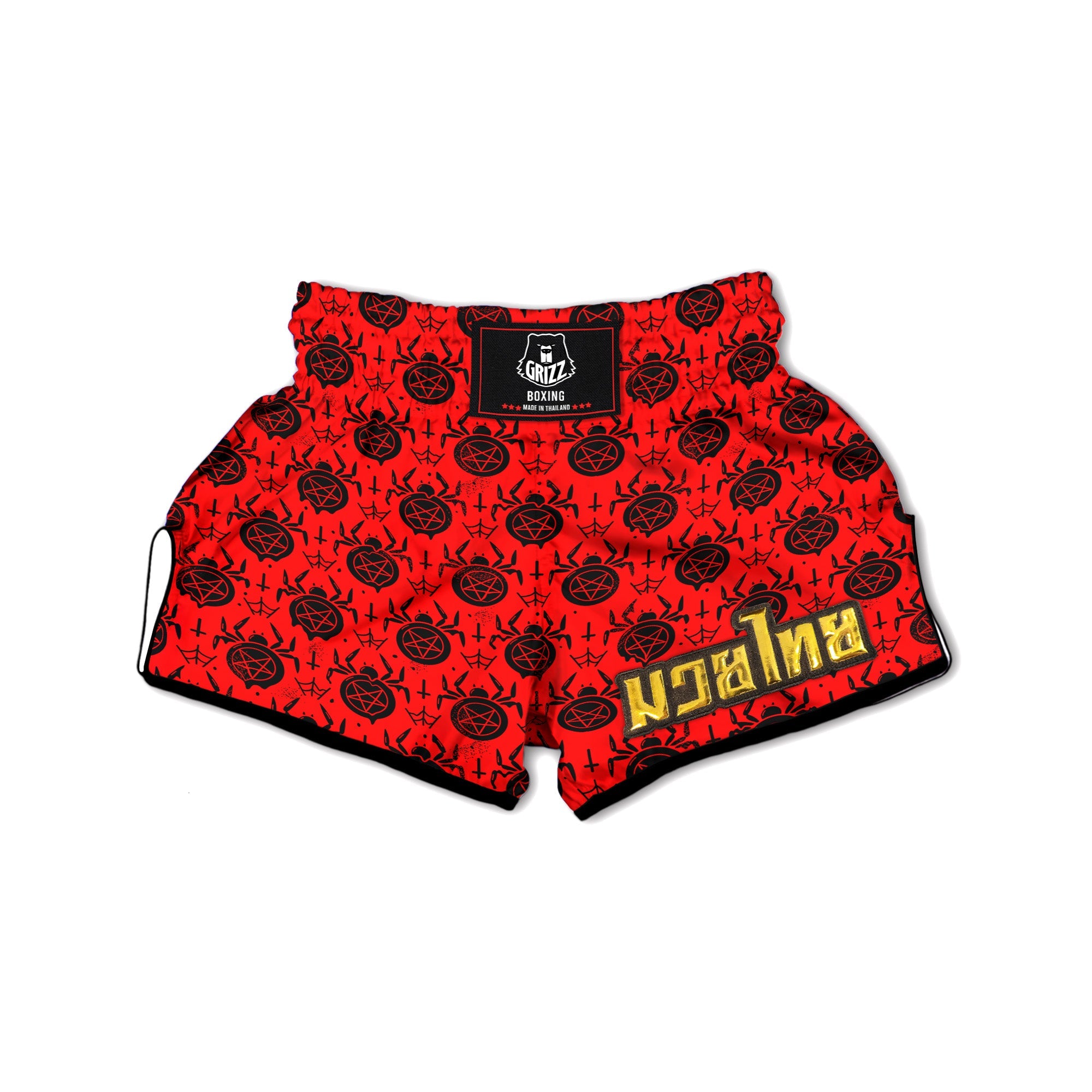 Red Spider Pentagram Print Pattern Muay Thai Boxing Shorts-grizzshop