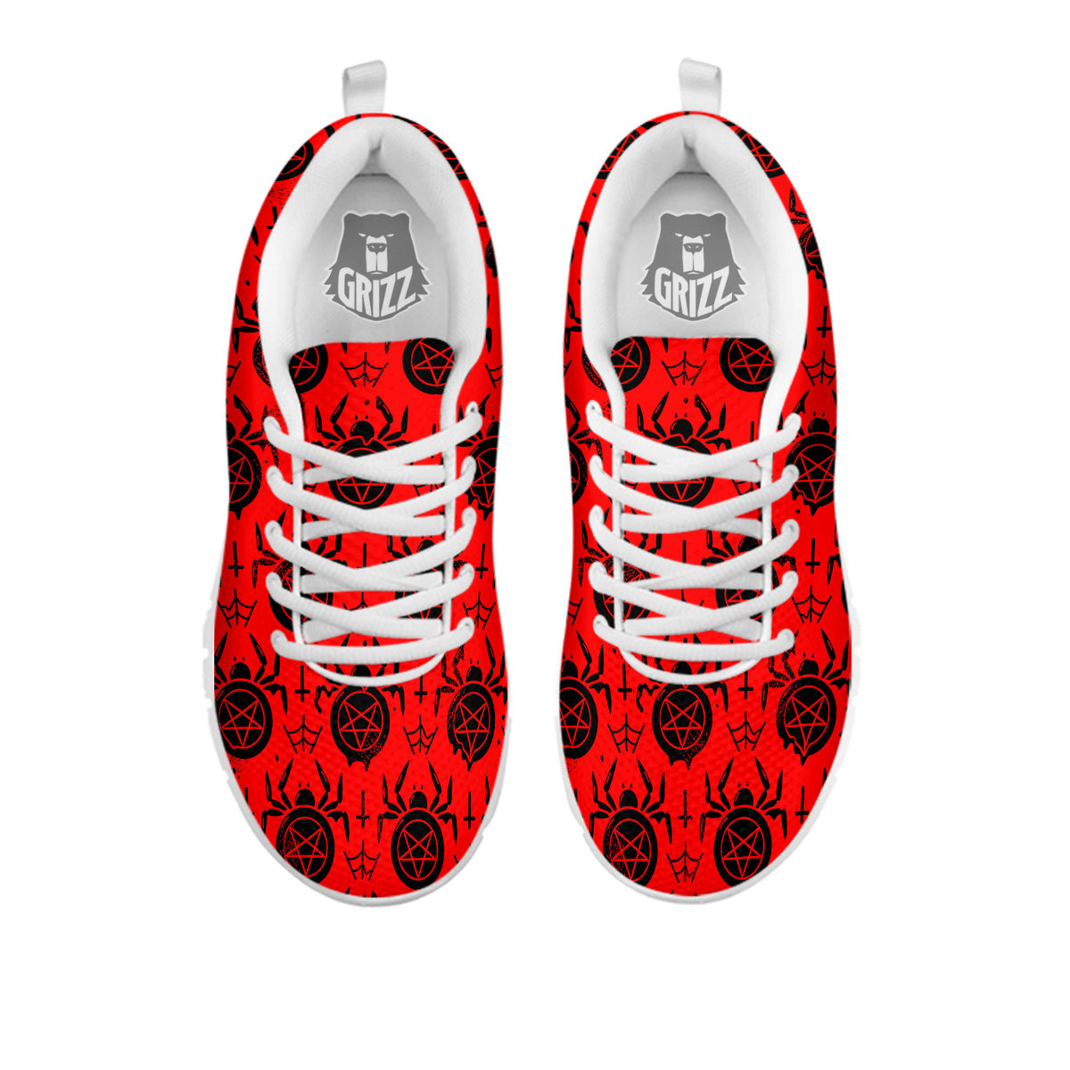 Red Spider Pentagram Print Pattern White Sneaker-grizzshop
