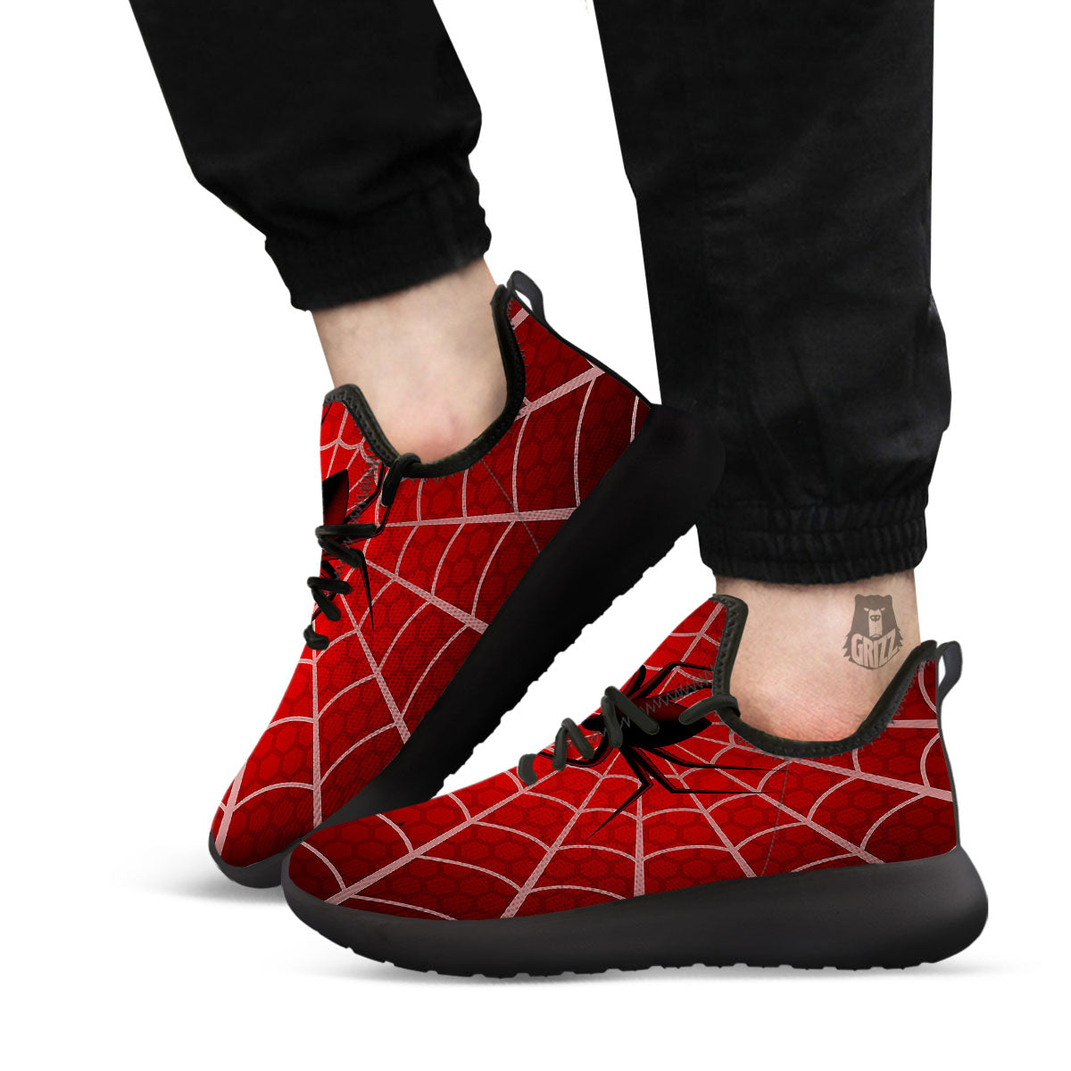 Red Spider Web Cobweb trap Print Black Athletic Shoes-grizzshop