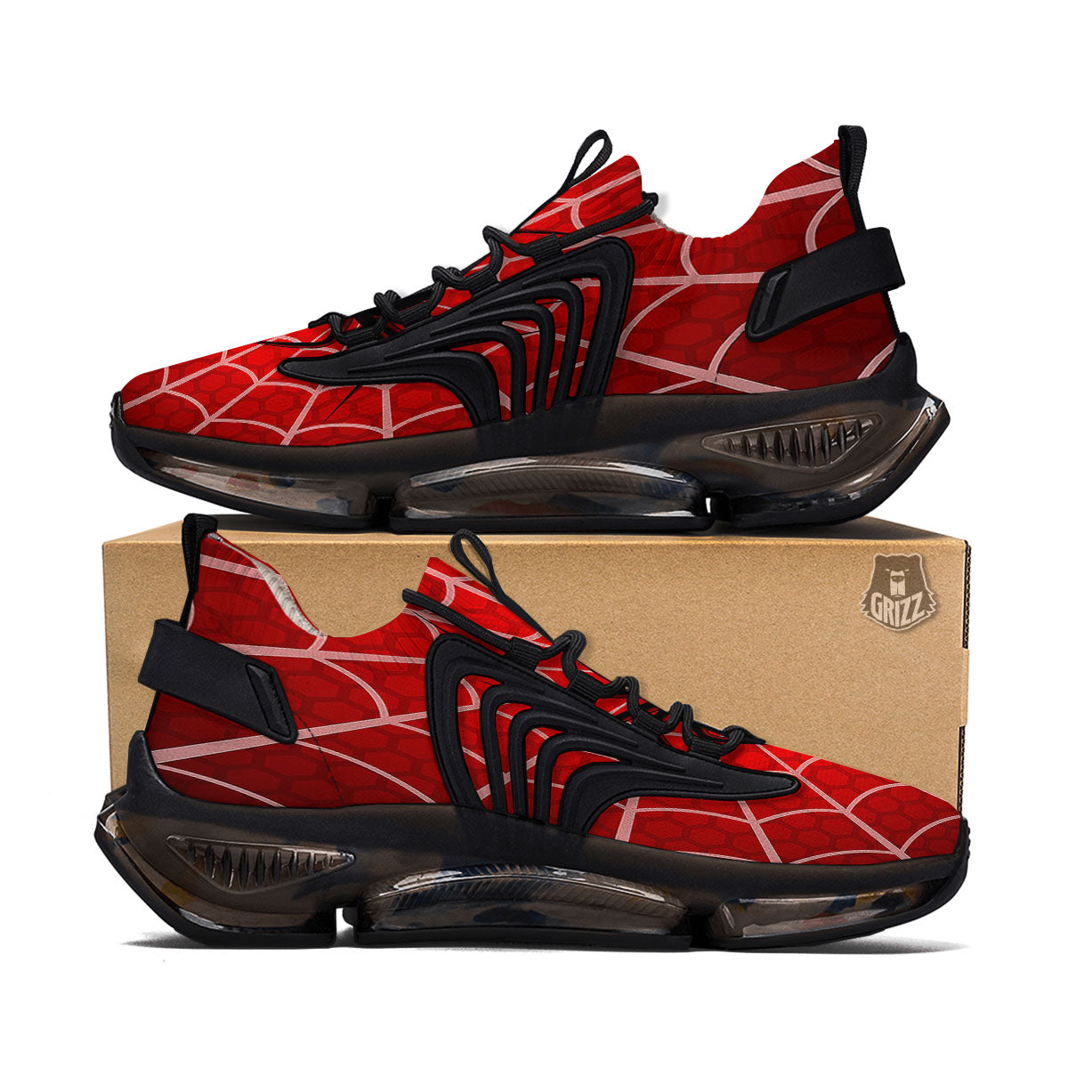 Red Spider Web Cobweb trap Print Black Gym Shoes-grizzshop