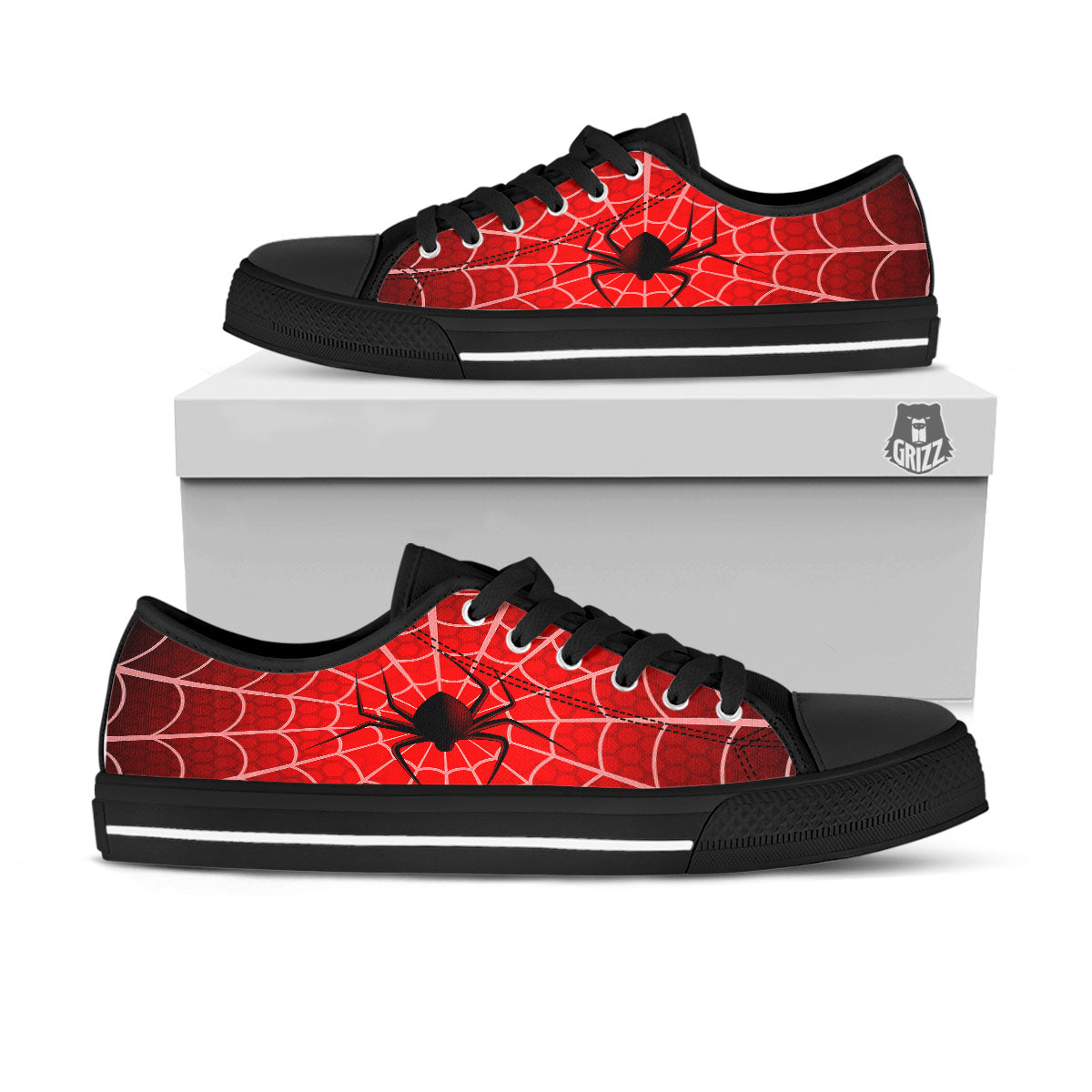Red Spider Web Cobweb trap Print Black Low Top Shoes-grizzshop