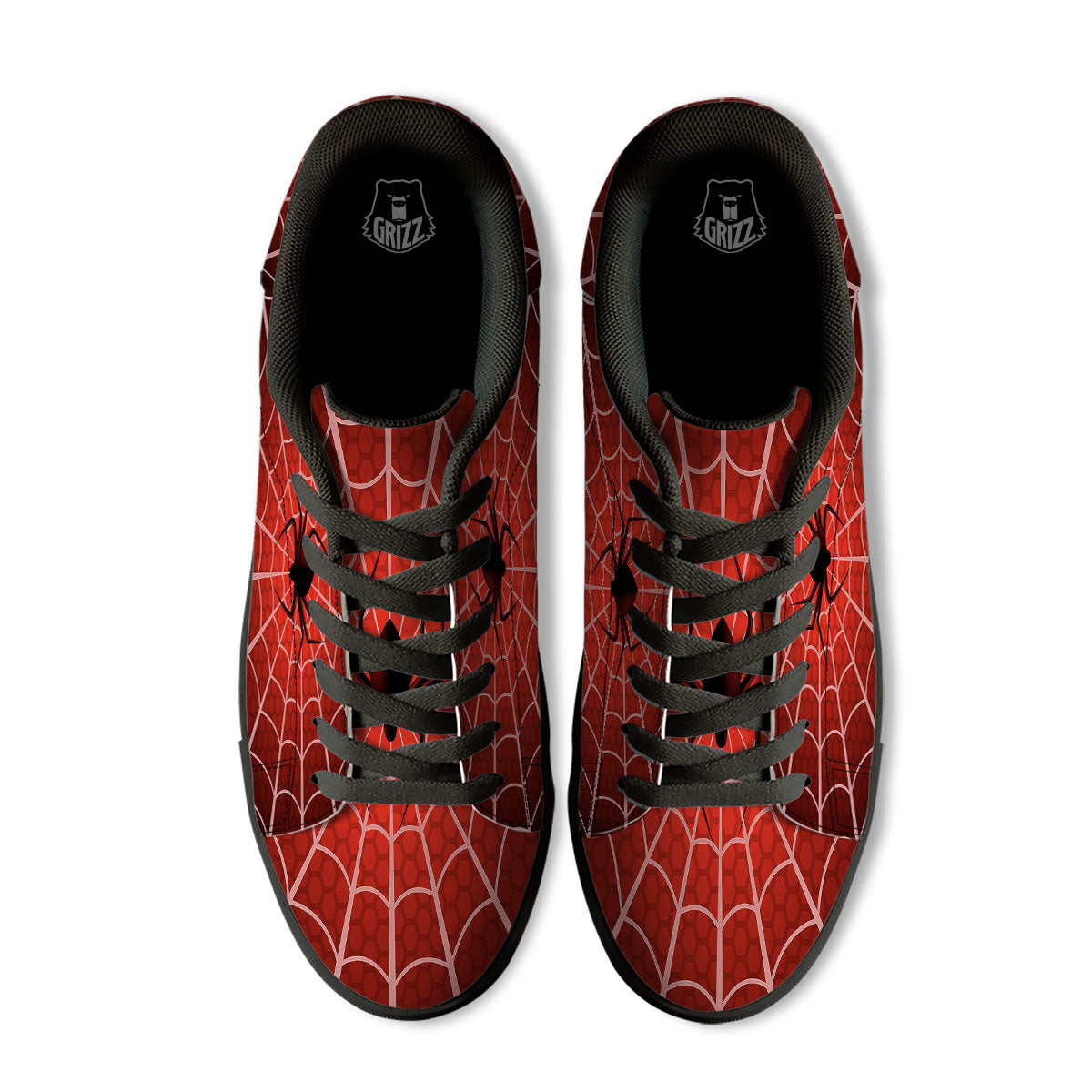 Red Spider Web Cobweb trap Print Black Low Top Sneakers-grizzshop