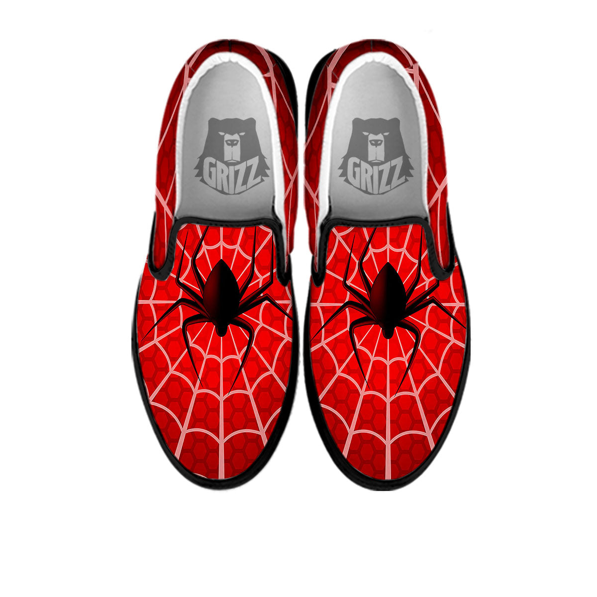 Red Spider Web Cobweb trap Print Black Slip On Shoes-grizzshop