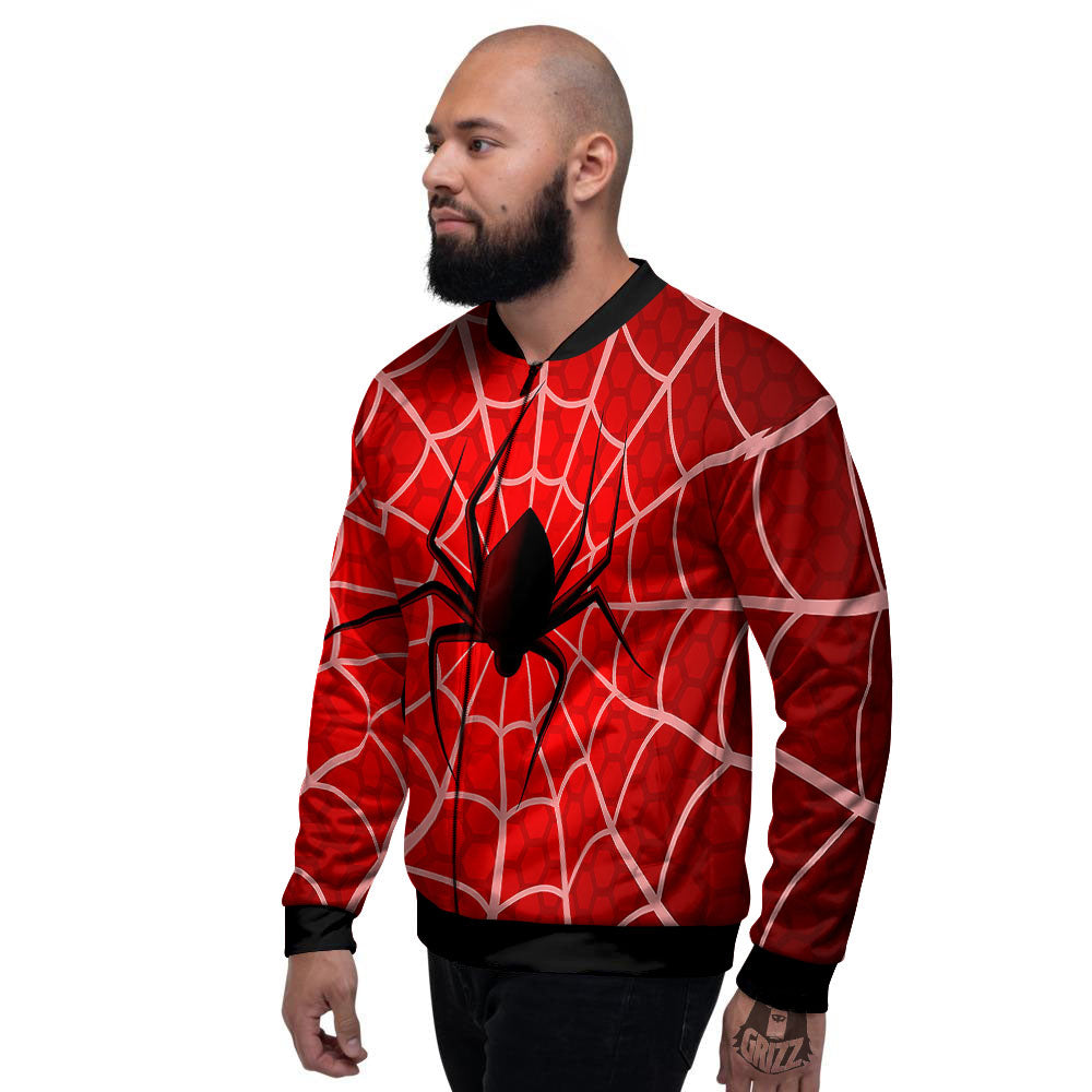 Red Spider Web Cobweb trap Print Men's Bomber Jacket-grizzshop