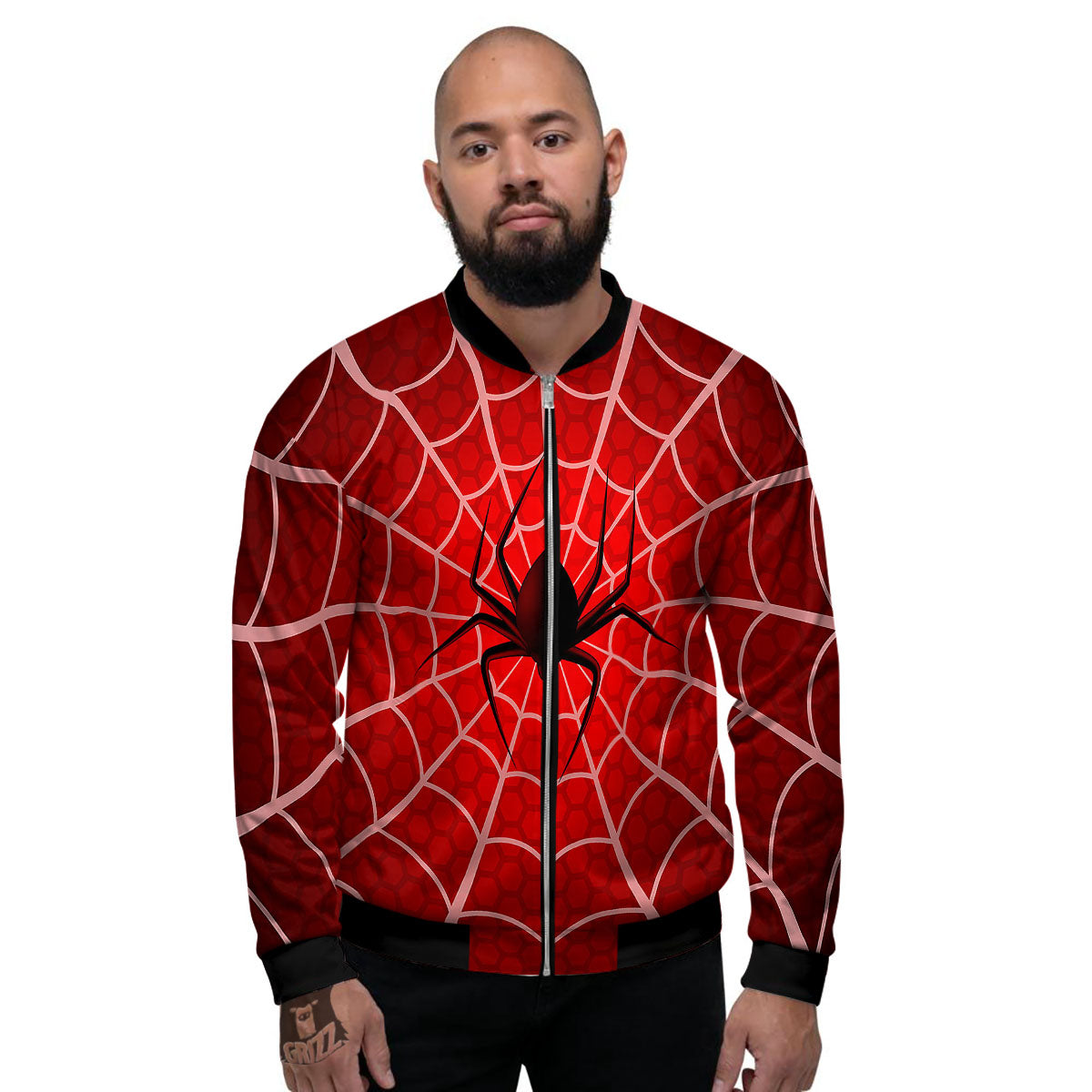 Red Spider Web Cobweb trap Print Men's Bomber Jacket-grizzshop
