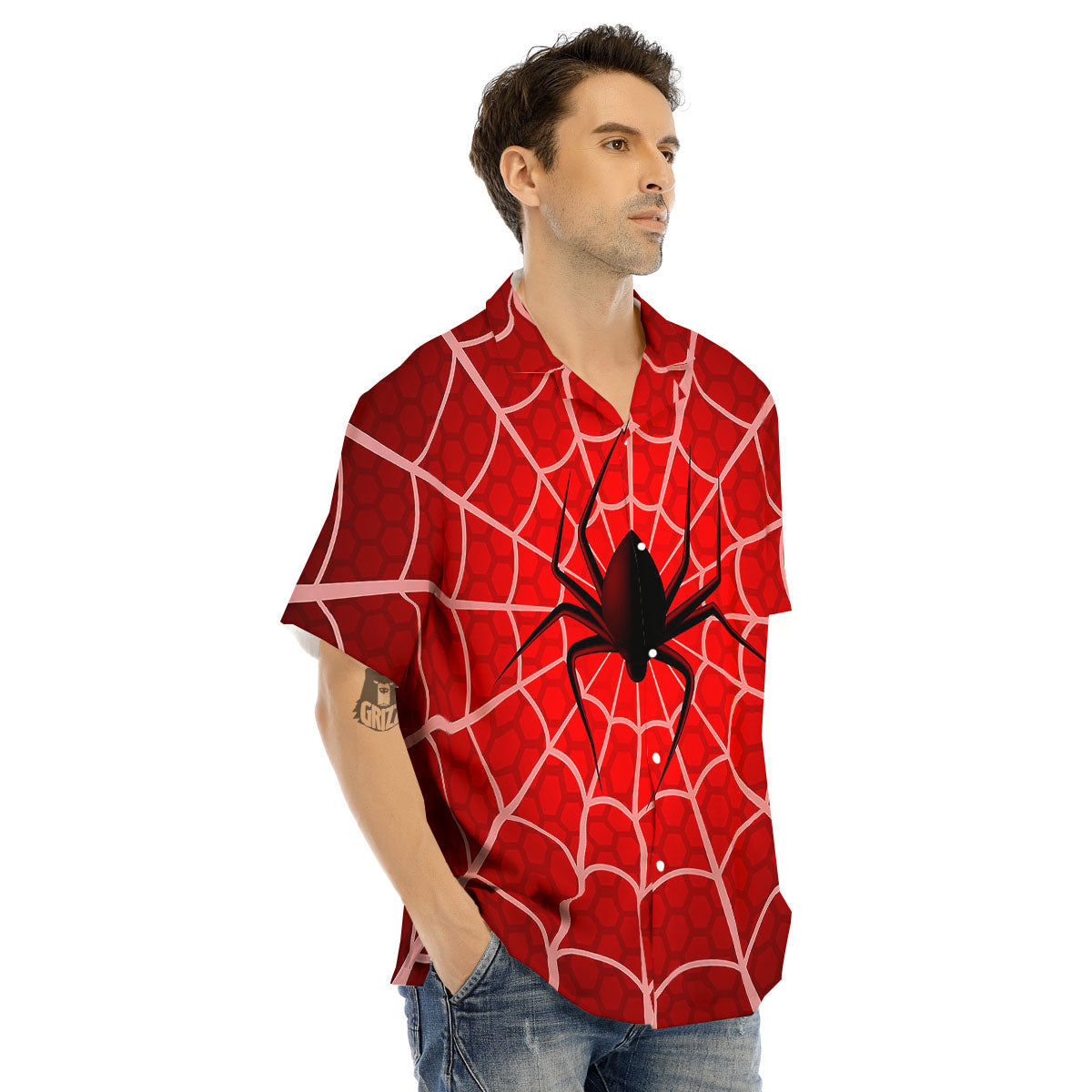 Red Spider Web Cobweb trap Print Men's Hawaiian Shirt-grizzshop