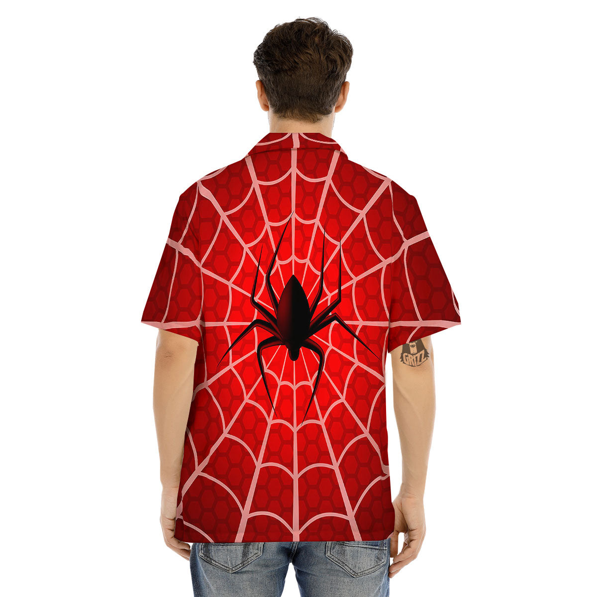Red Spider Web Cobweb trap Print Men's Hawaiian Shirt-grizzshop