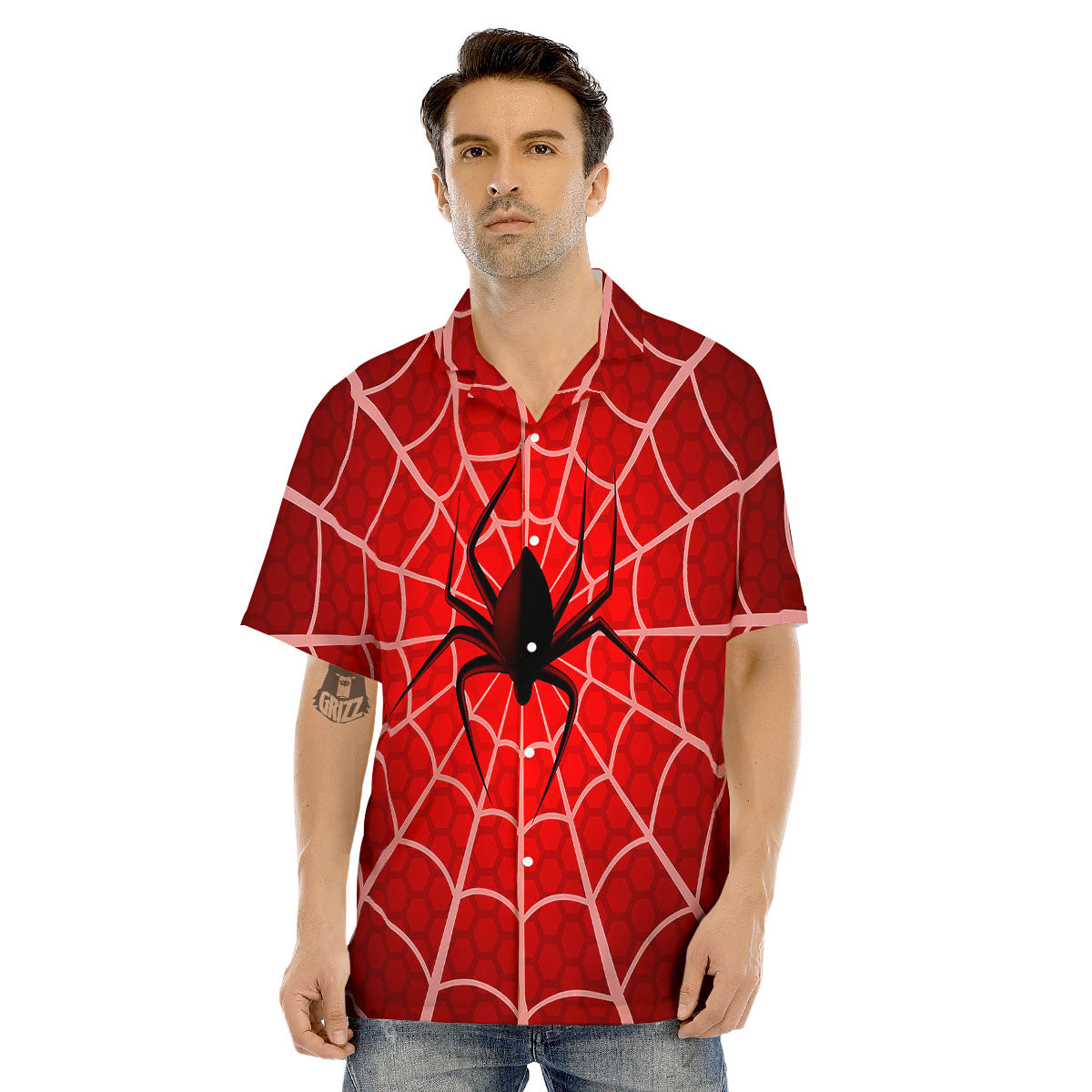 Red Spider Web Cobweb trap Print Men's Hawaiian Shirt-grizzshop