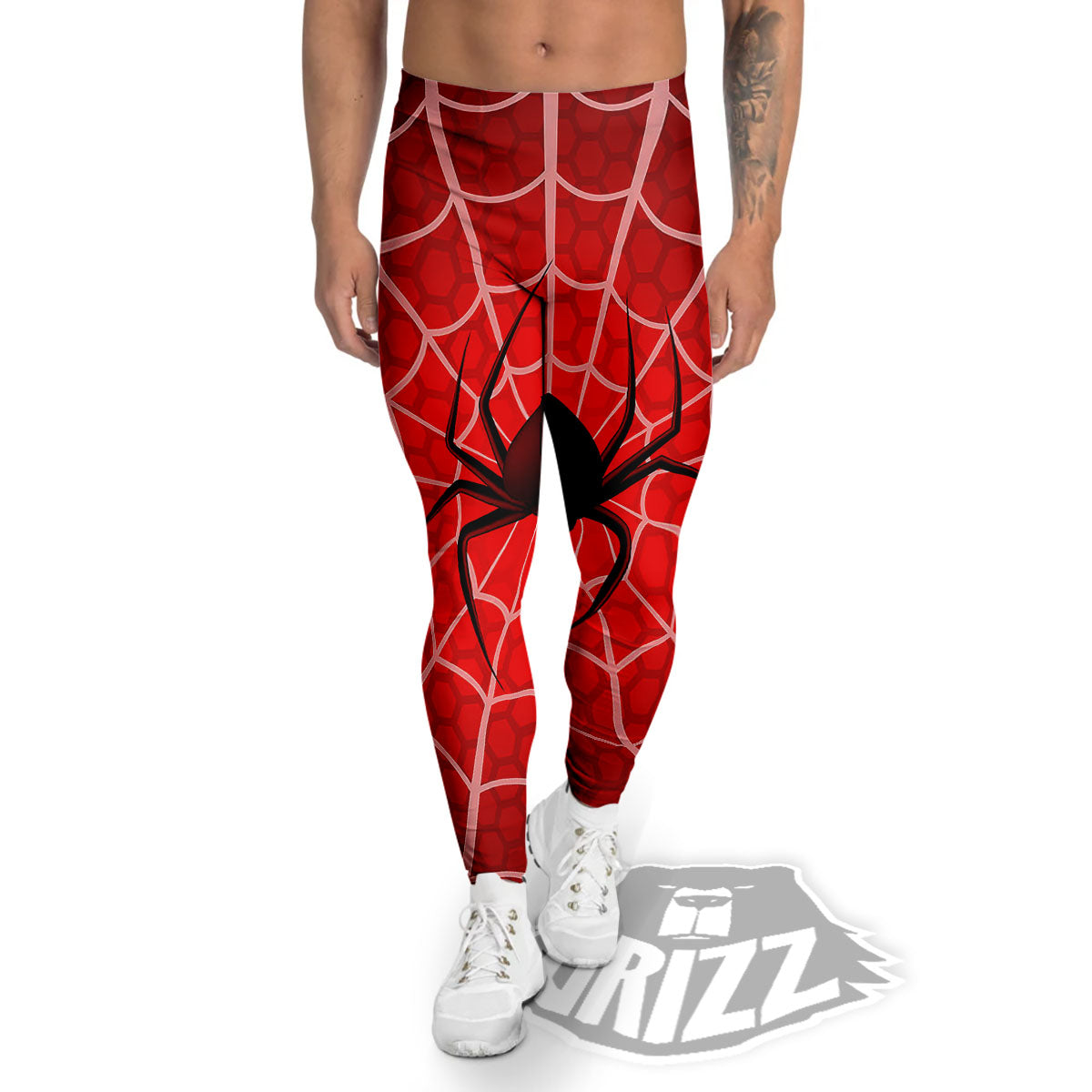 Red Spider Web Cobweb trap Print Men's Leggings-grizzshop