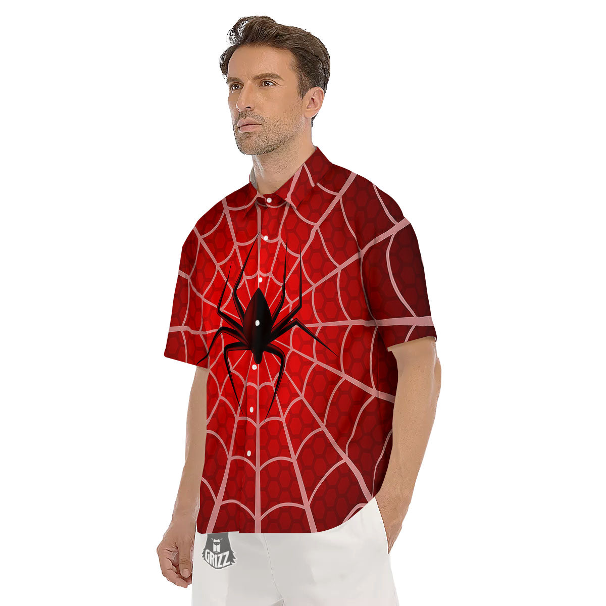 Red Spider Web Cobweb trap Print Men's Short Sleeve Shirts-grizzshop