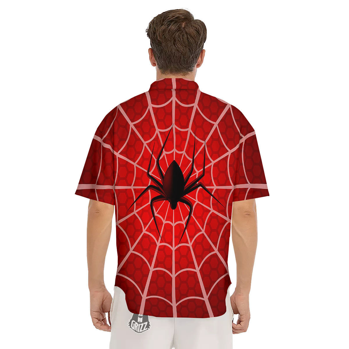 Red Spider Web Cobweb trap Print Men's Short Sleeve Shirts-grizzshop