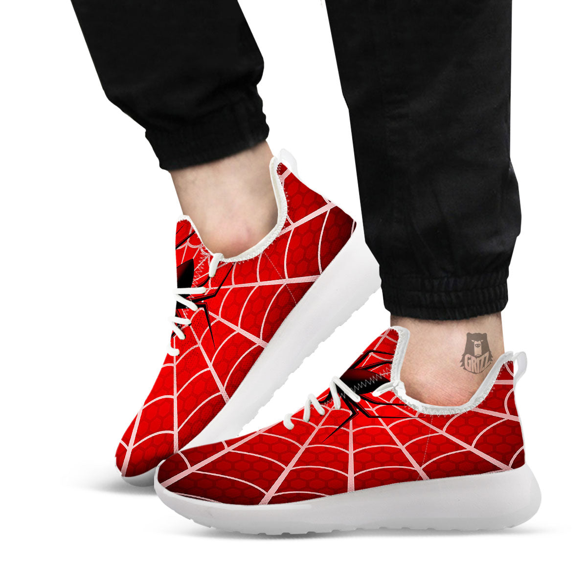 Red Spider Web Cobweb trap Print White Athletic Shoes-grizzshop