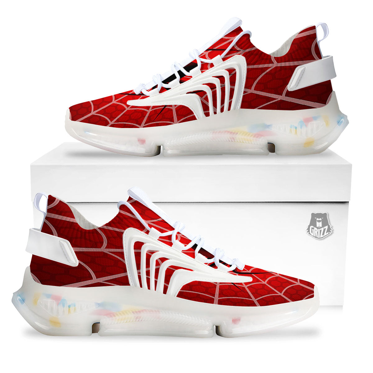 Red Spider Web Cobweb trap Print White Gym Shoes-grizzshop