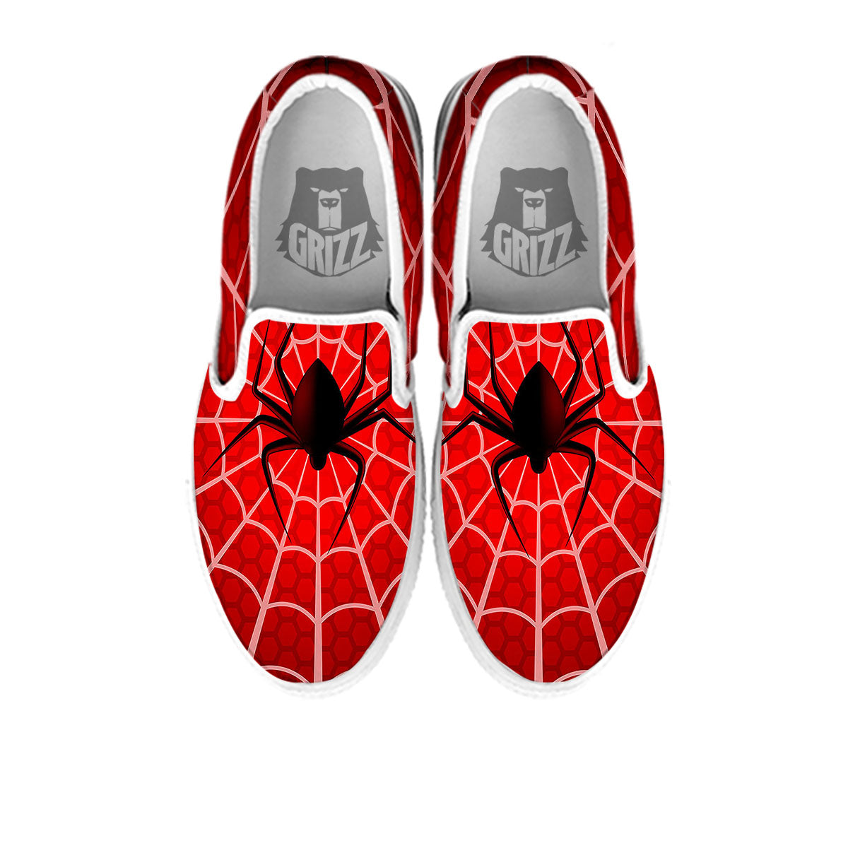 Red Spider Web Cobweb trap Print White Slip On Shoes-grizzshop