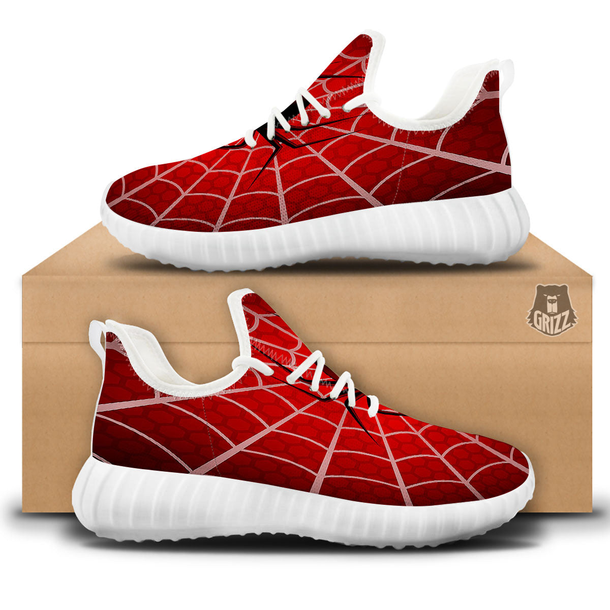 Red Spider Web Cobweb trap Print White Walking Shoes-grizzshop
