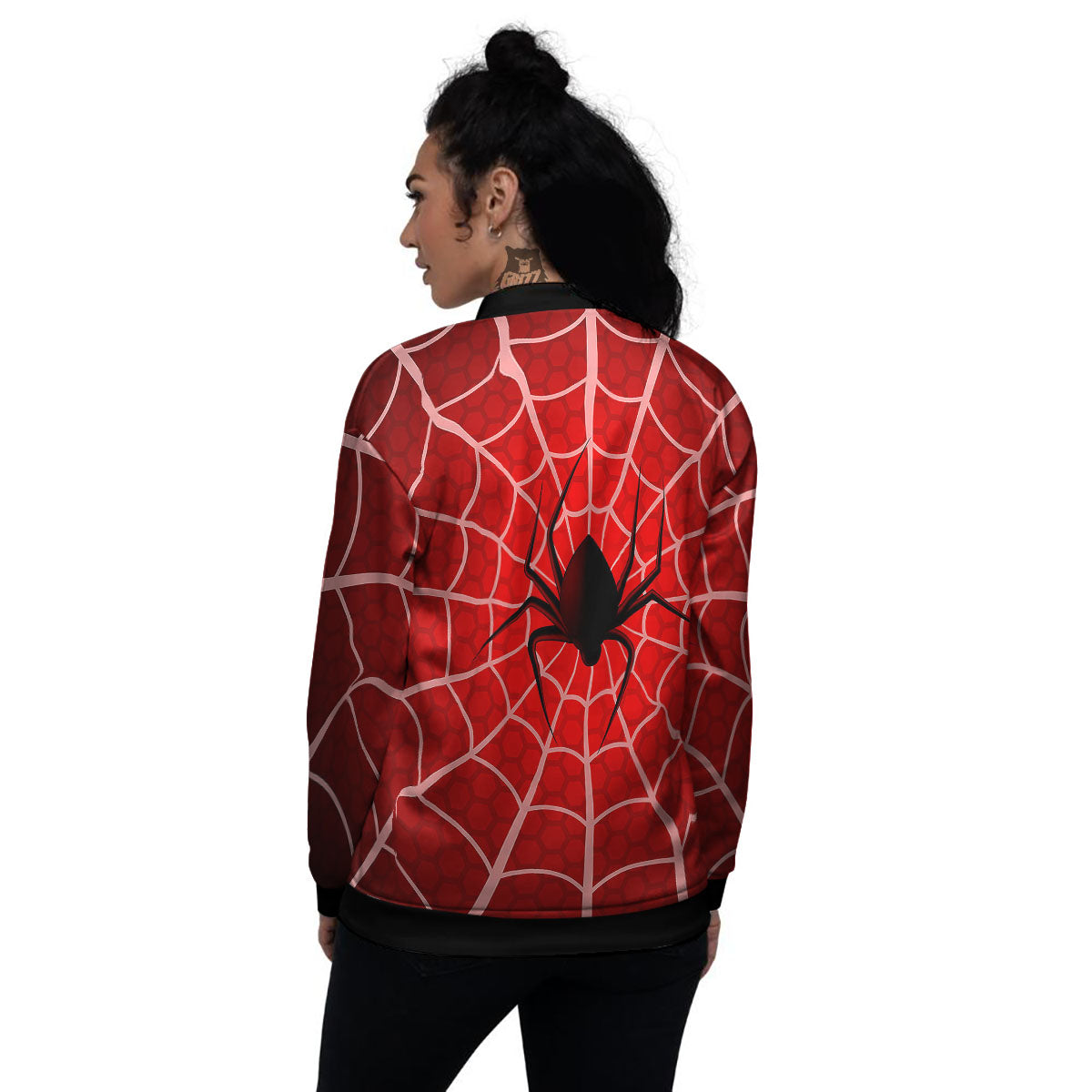 Red Spider Web Cobweb trap Print Women's Bomber Jacket-grizzshop