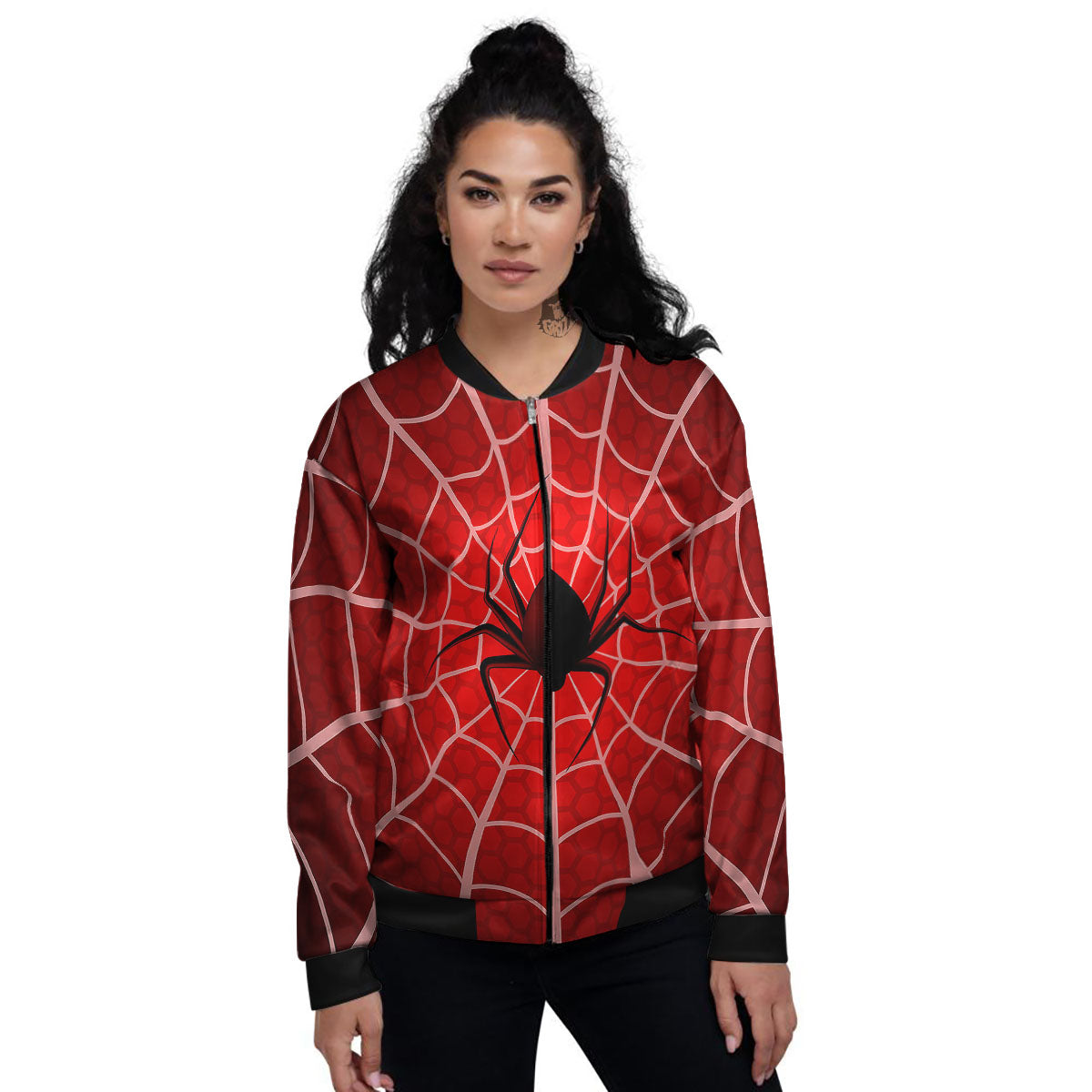 Red Spider Web Cobweb trap Print Women's Bomber Jacket-grizzshop