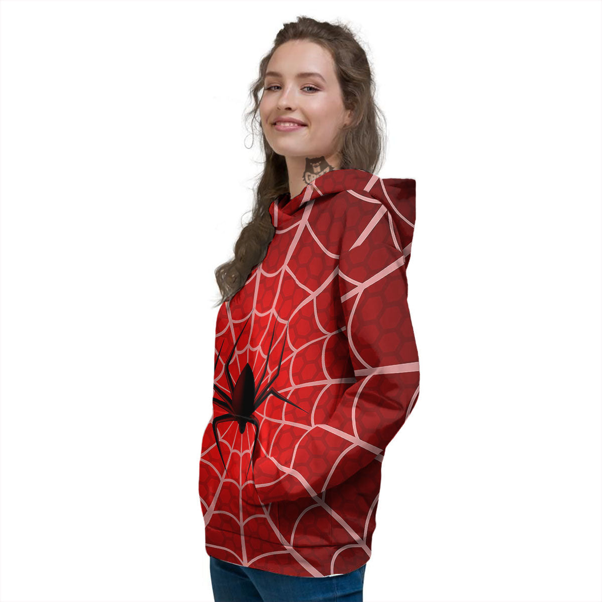 Red Spider Web Cobweb trap Print Women's Hoodie-grizzshop