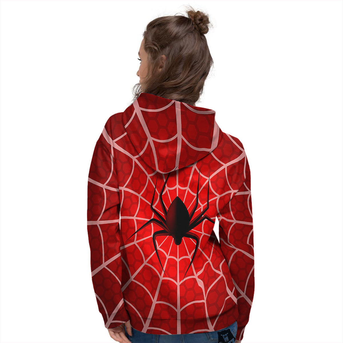 Red Spider Web Cobweb trap Print Women's Hoodie-grizzshop