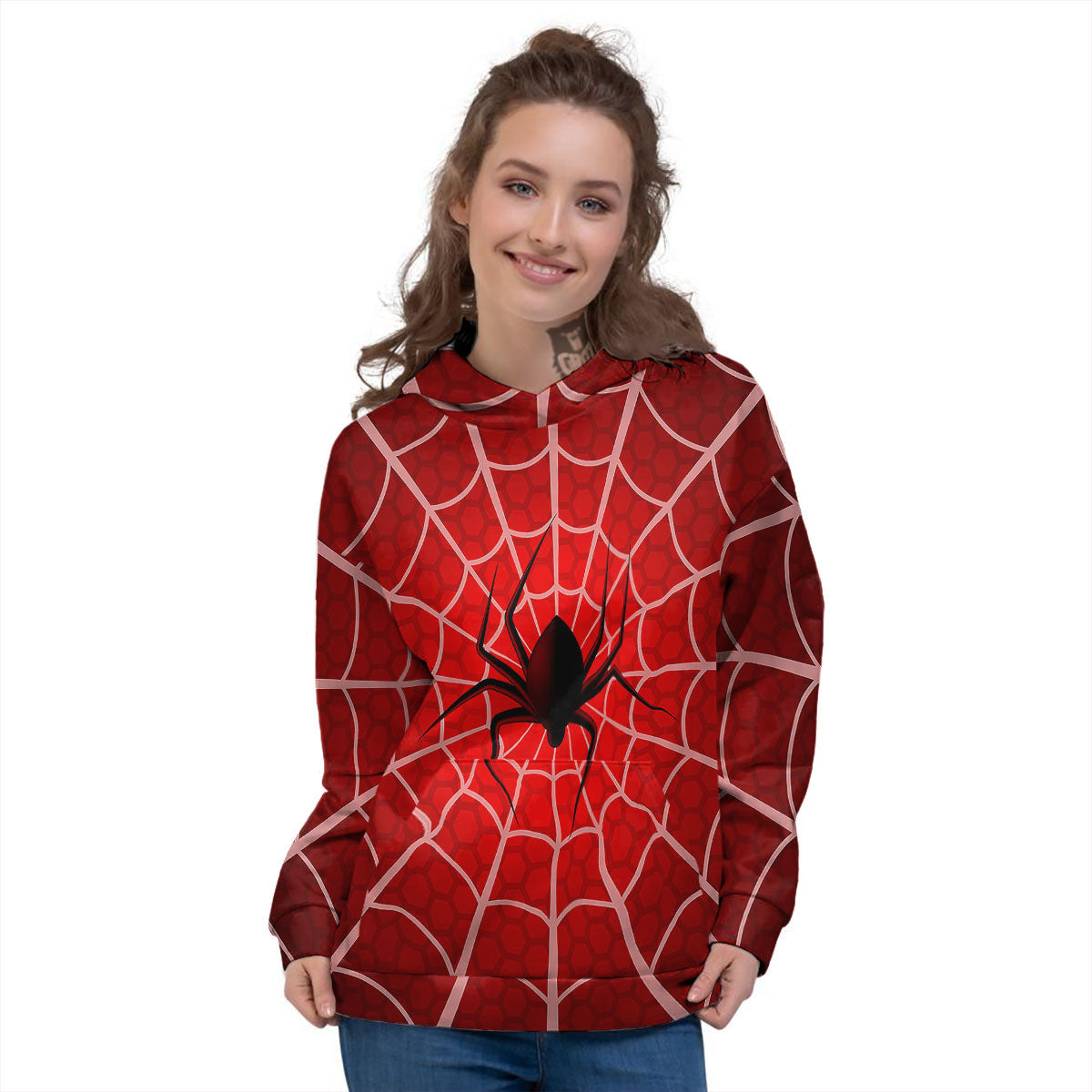 Red Spider Web Cobweb trap Print Women's Hoodie-grizzshop