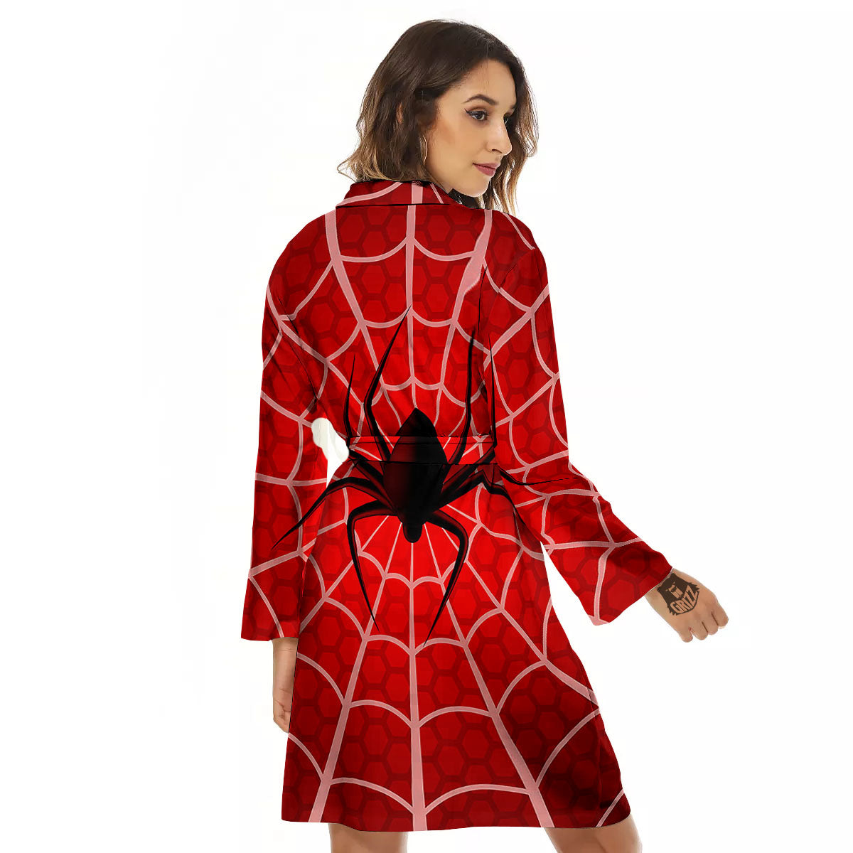 Red Spider Web Cobweb trap Print Women's Robe-grizzshop