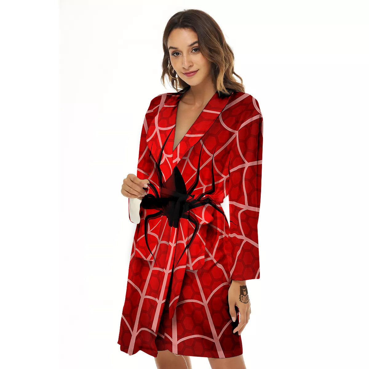 Red Spider Web Cobweb trap Print Women's Robe-grizzshop