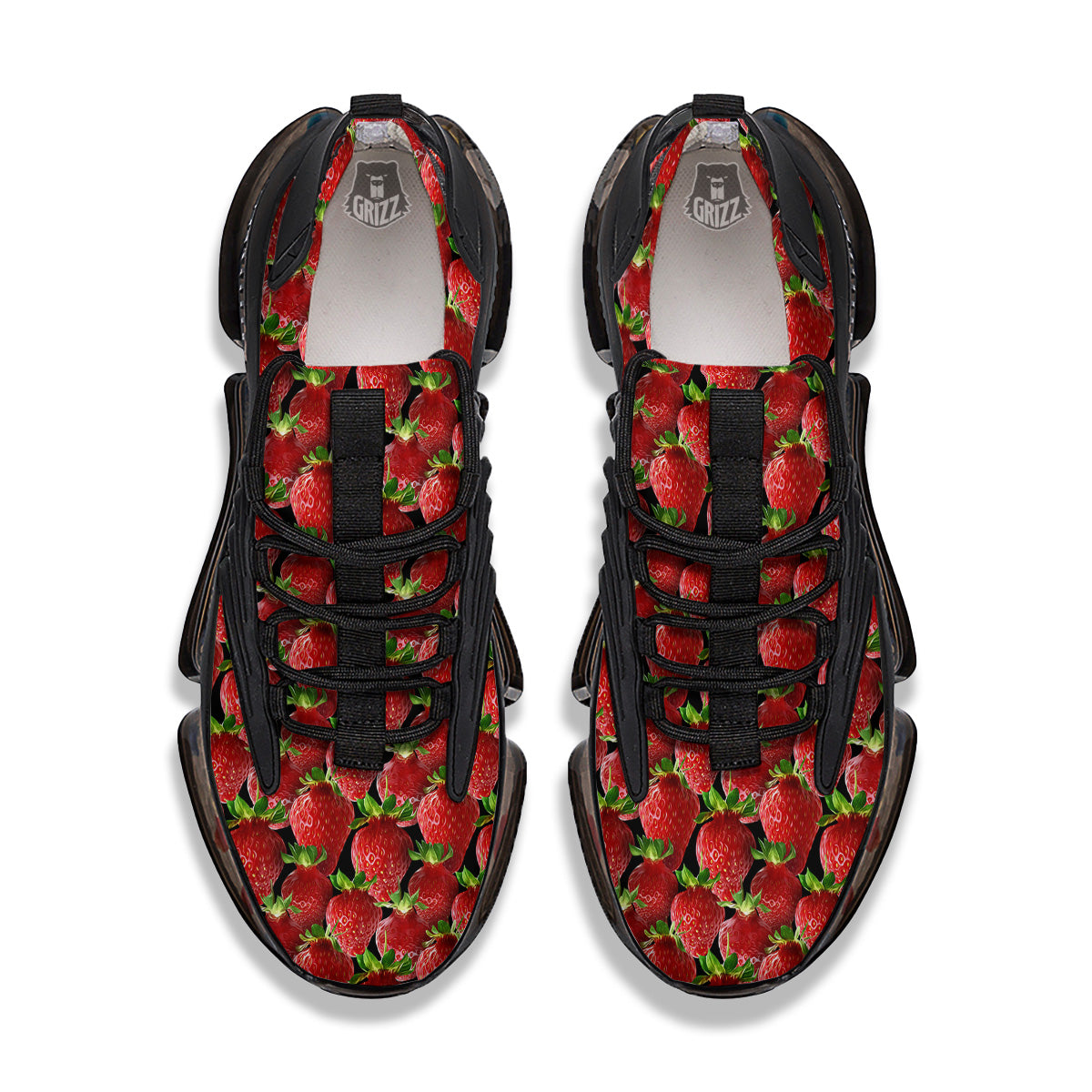Red Strawberries Ripe Print Pattern Black Gym Shoes-grizzshop