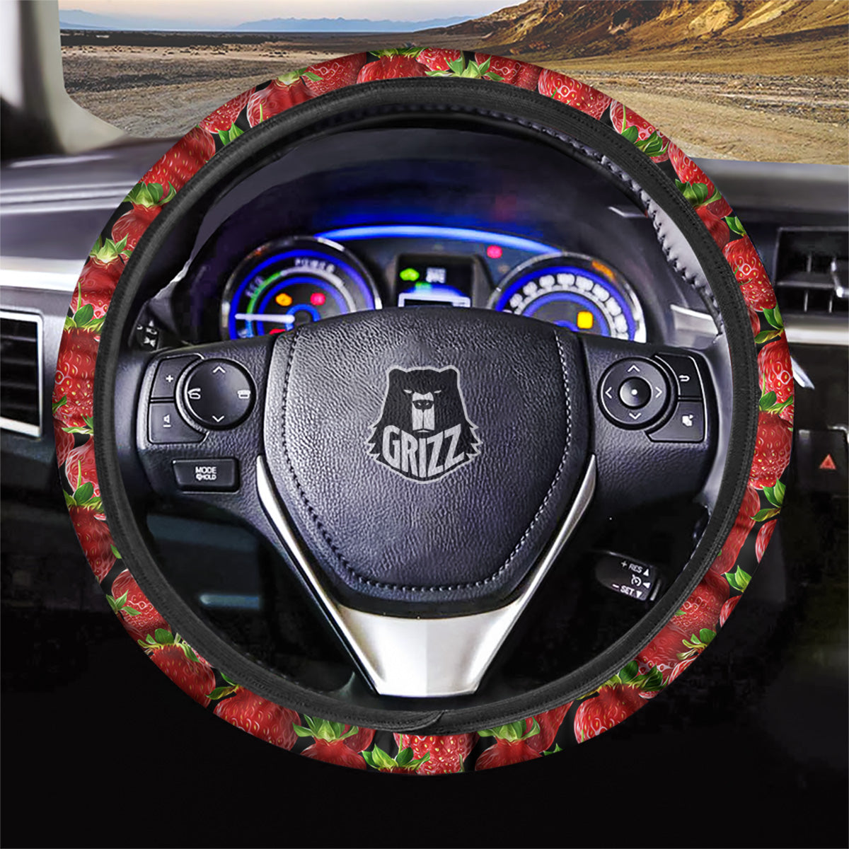 Red Strawberries Ripe Print Pattern Car Steering Wheel Cover-grizzshop
