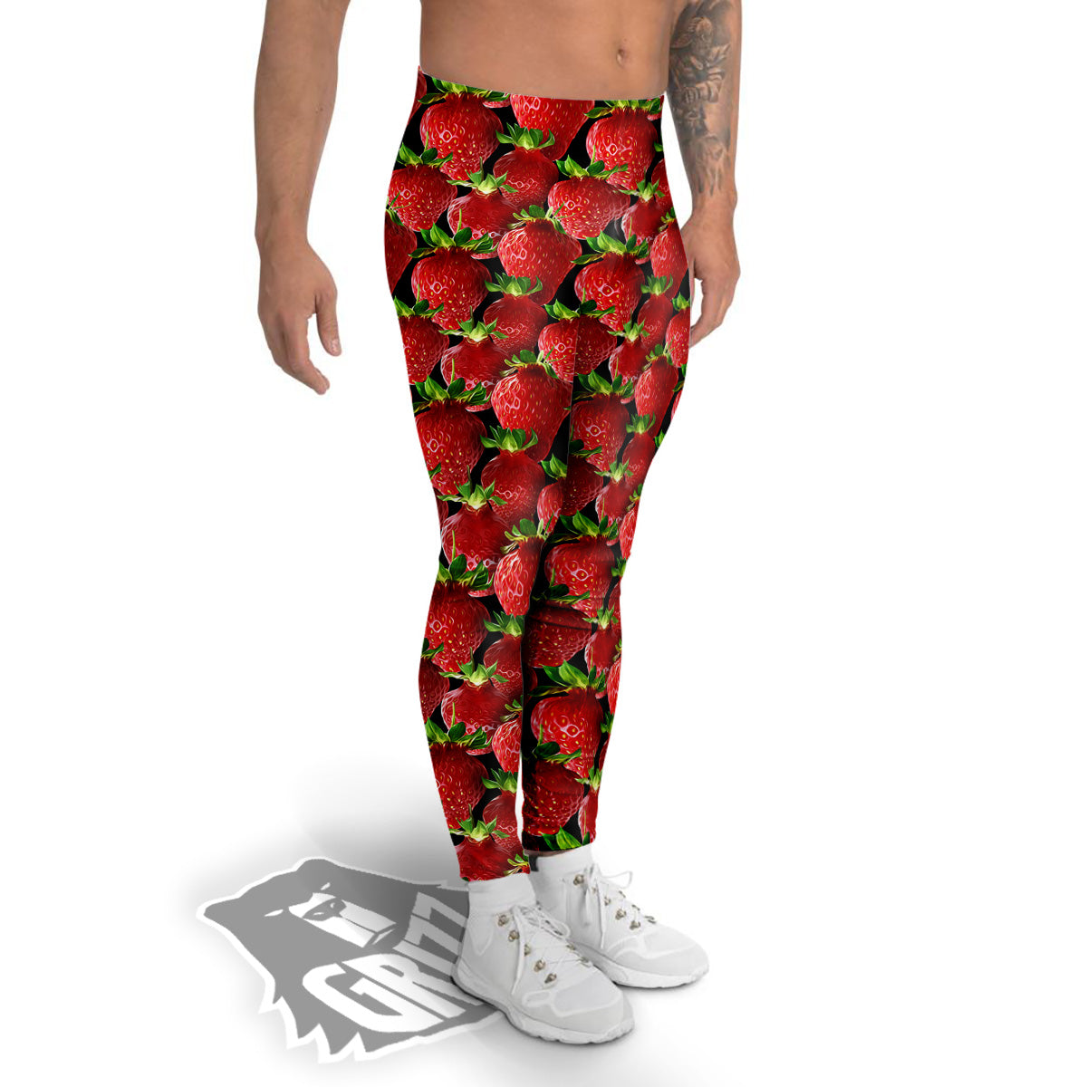 Red Strawberries Ripe Print Pattern Men's Leggings-grizzshop