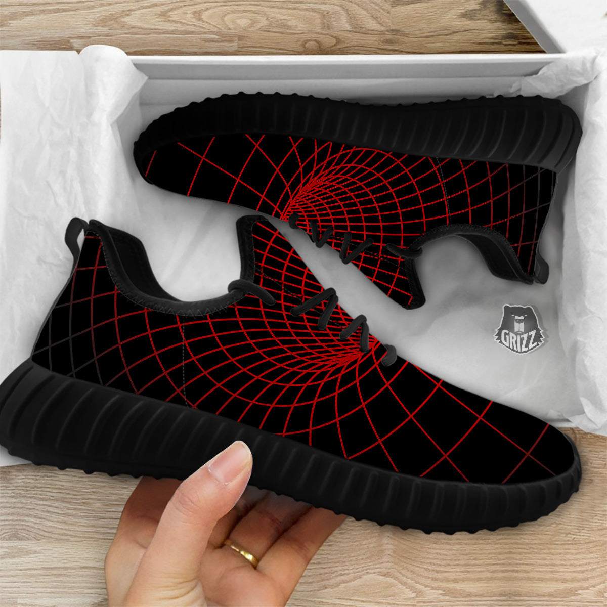 Red Techno Funnel Print Black Walking Shoes-grizzshop