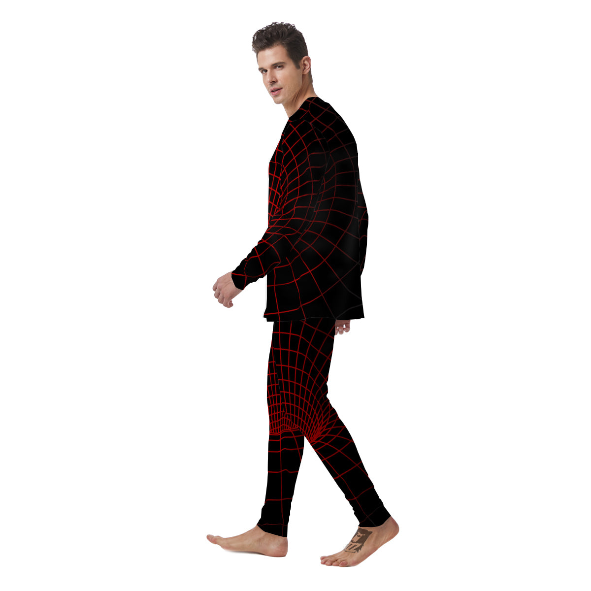 Red Techno Funnel Print Men's Pajamas-grizzshop