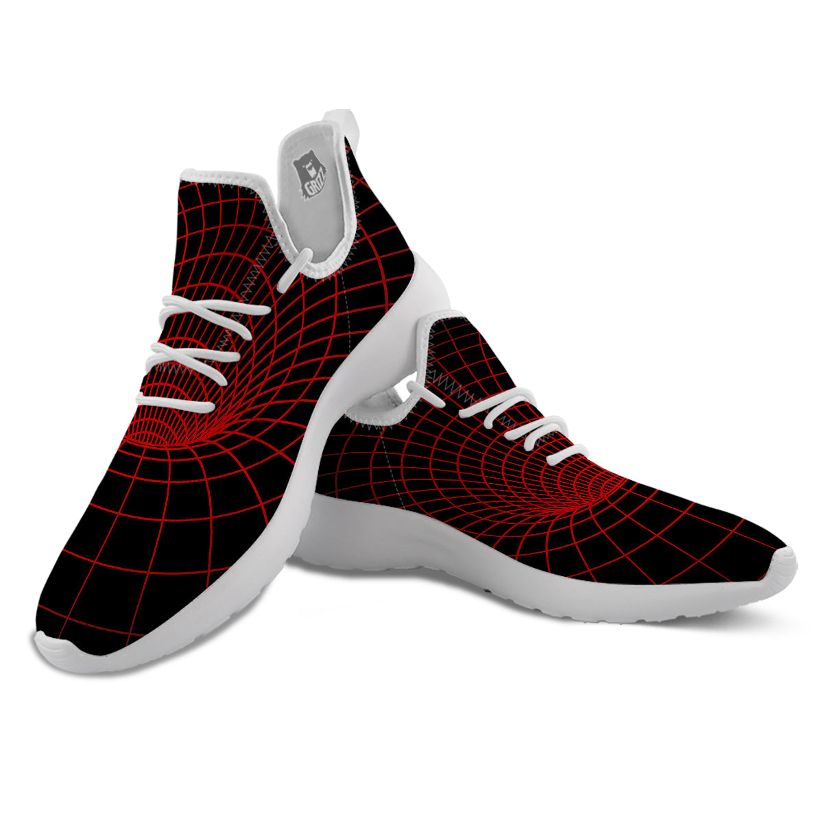 Red Techno Funnel Print White Athletic Shoes-grizzshop