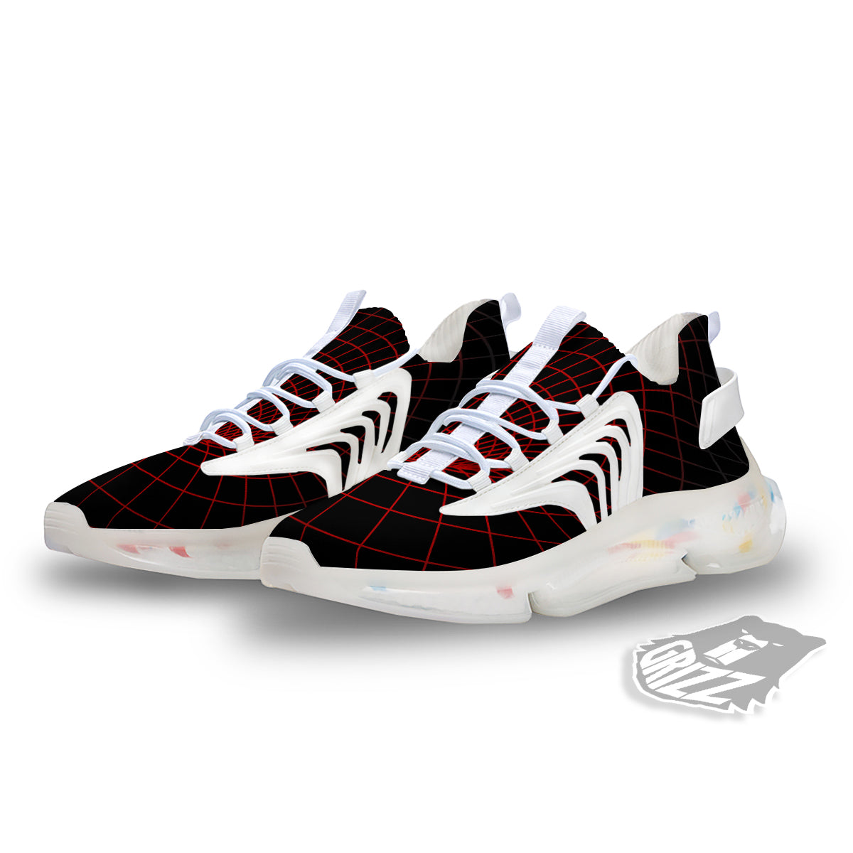 Red Techno Funnel Print White Gym Shoes-grizzshop