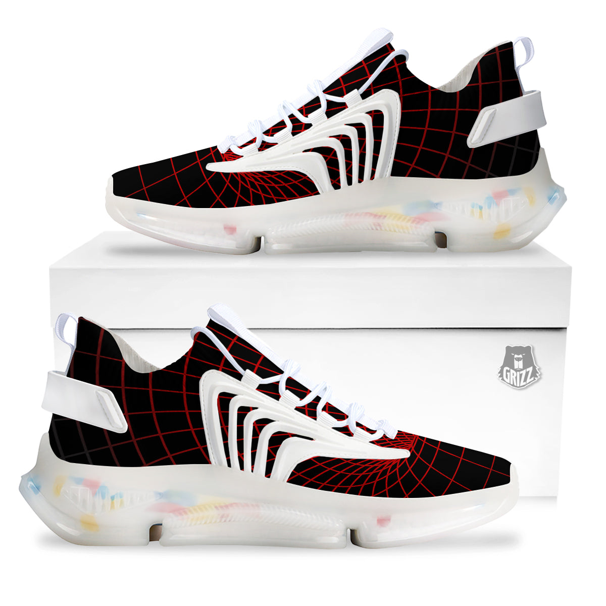 Red Techno Funnel Print White Gym Shoes-grizzshop