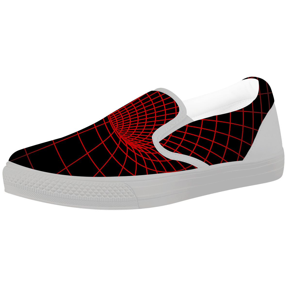 Red Techno Funnel Print White Slip On Shoes-grizzshop