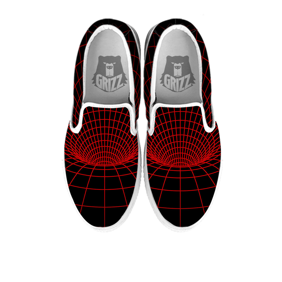 Red Techno Funnel Print White Slip On Shoes-grizzshop