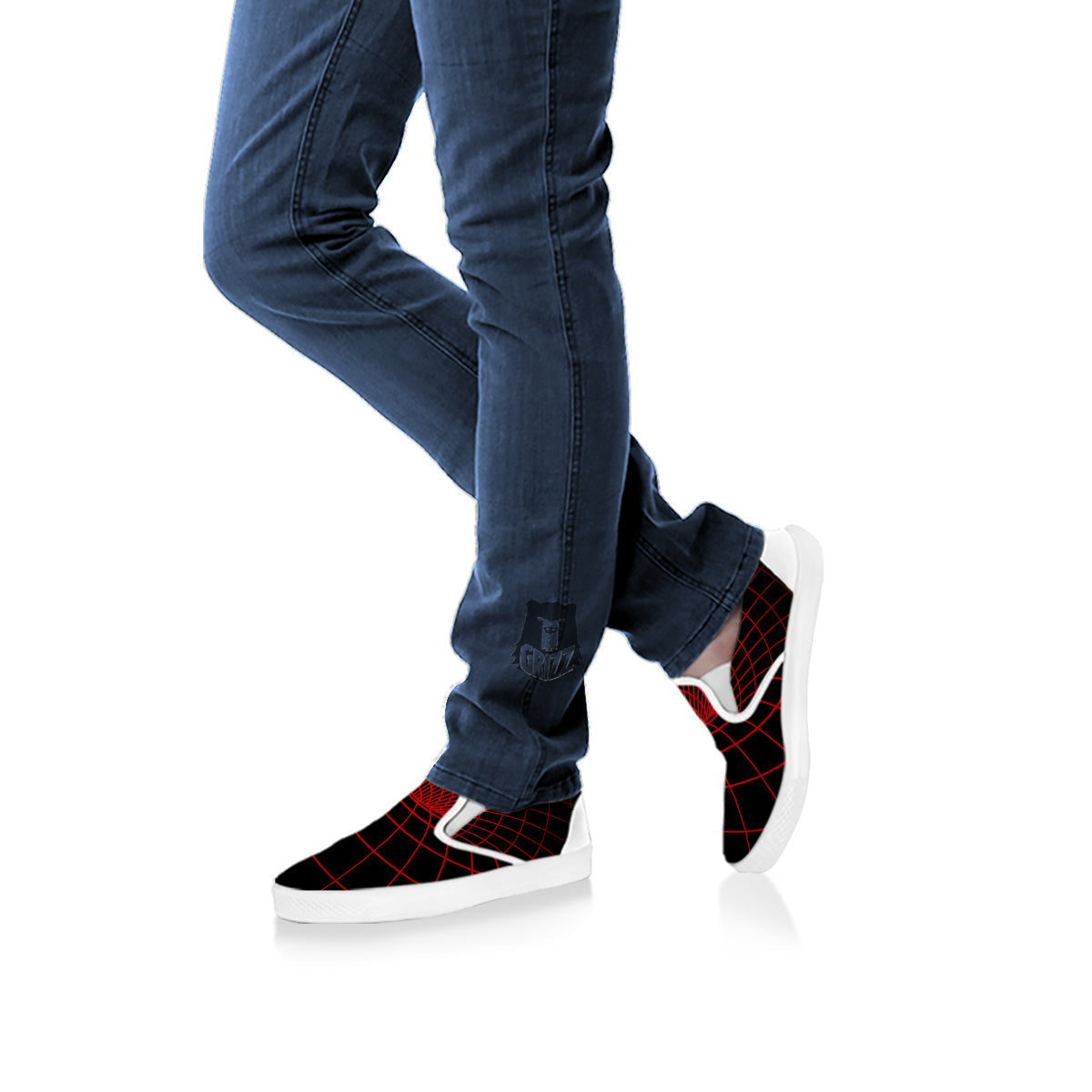Red Techno Funnel Print White Slip On Shoes-grizzshop