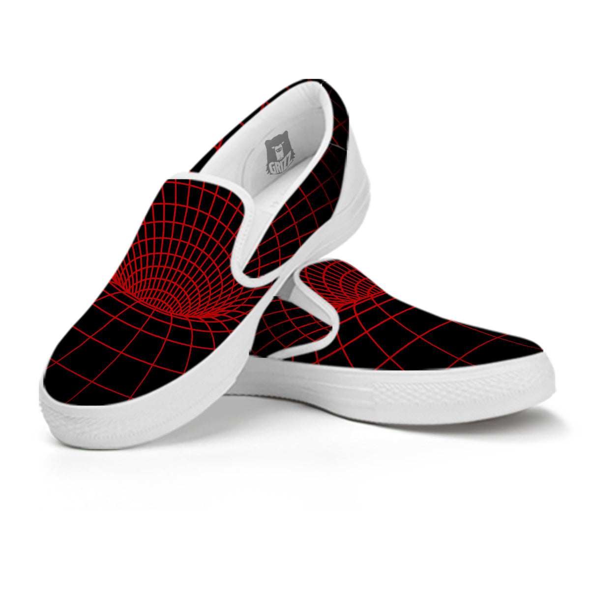 Red Techno Funnel Print White Slip On Shoes-grizzshop