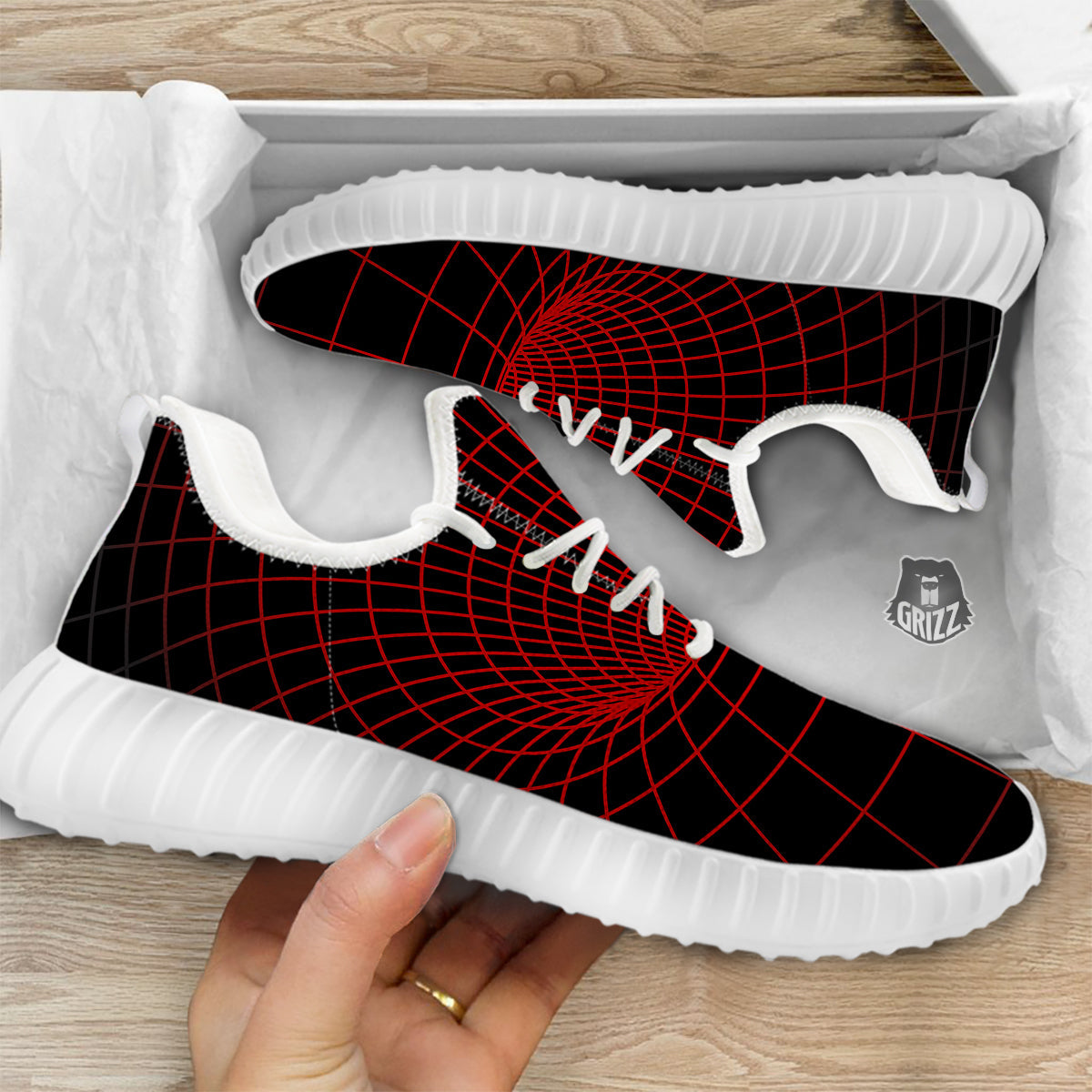 Red Techno Funnel Print White Walking Shoes-grizzshop