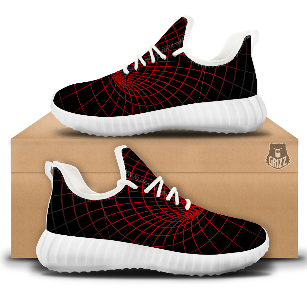 Red Techno Funnel Print White Walking Shoes-grizzshop