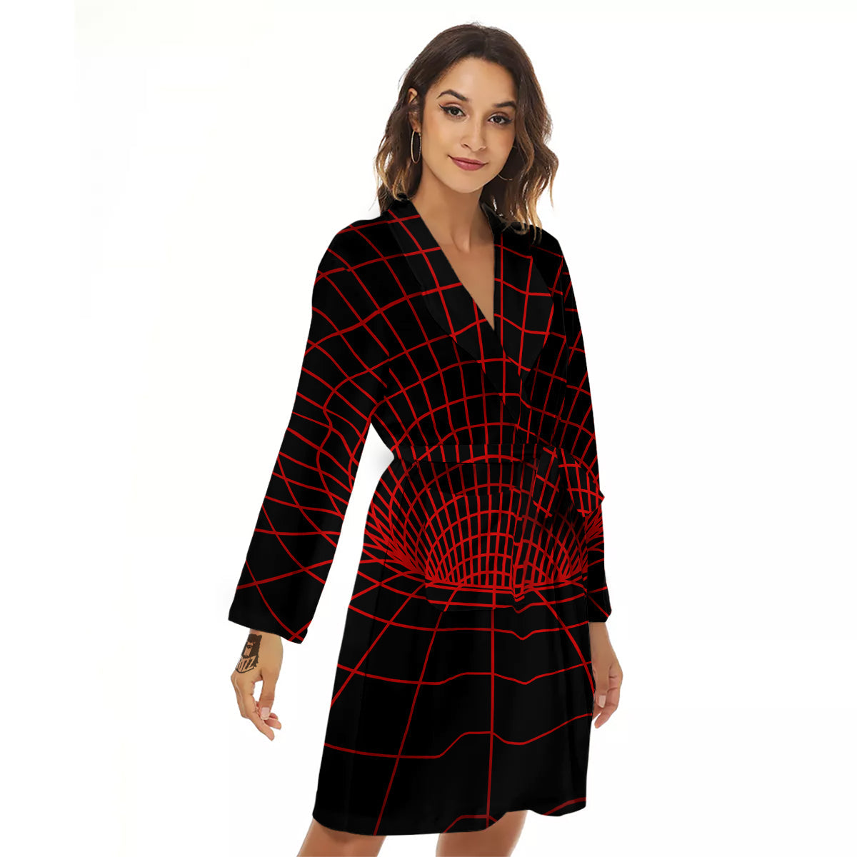 Red Techno Funnel Print Women's Robe-grizzshop