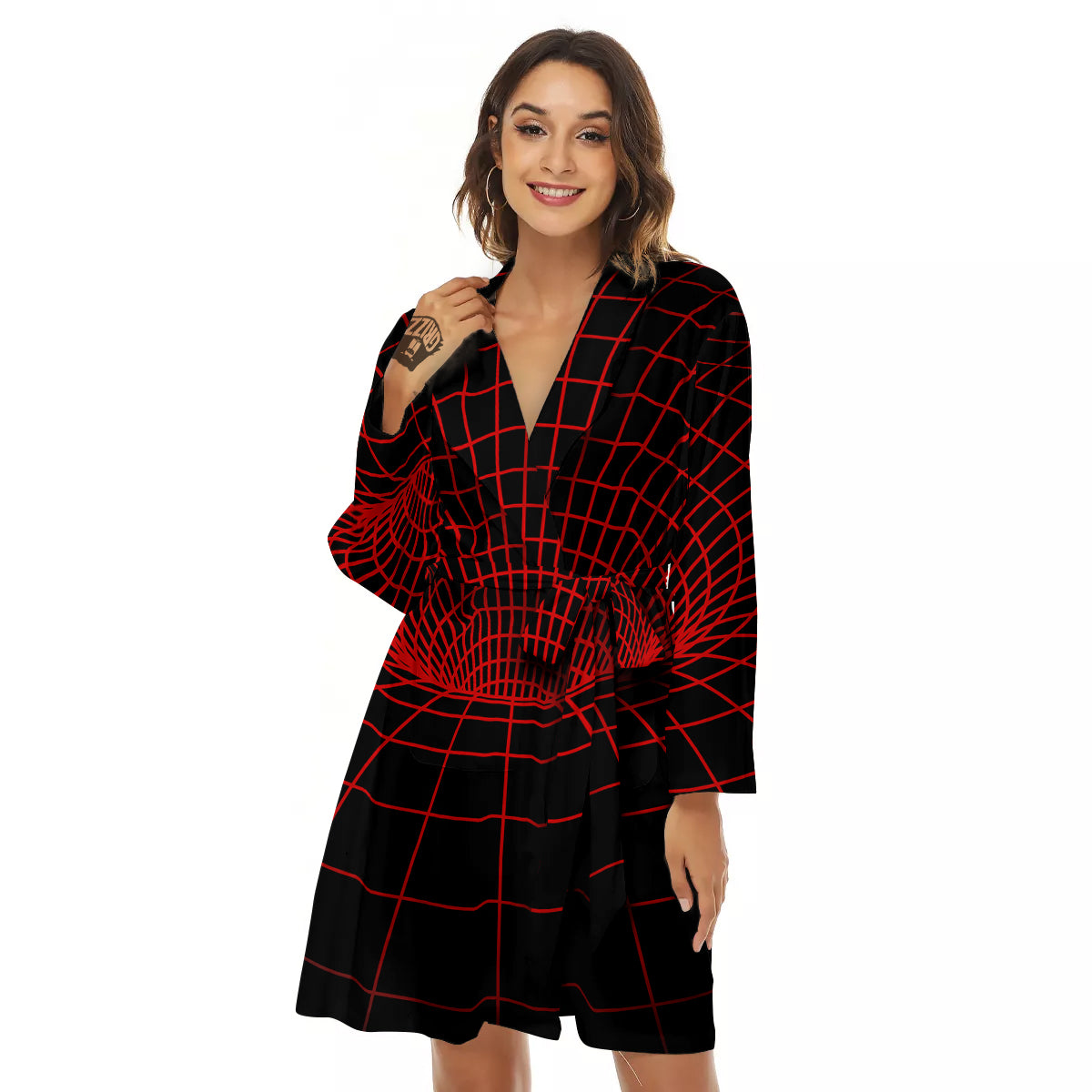Red Techno Funnel Print Women's Robe-grizzshop
