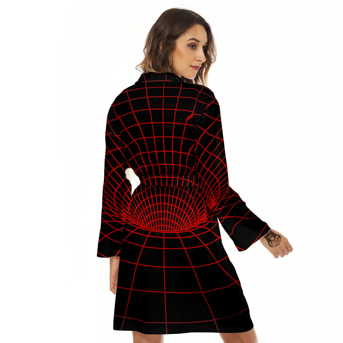 Red Techno Funnel Print Women's Robe-grizzshop