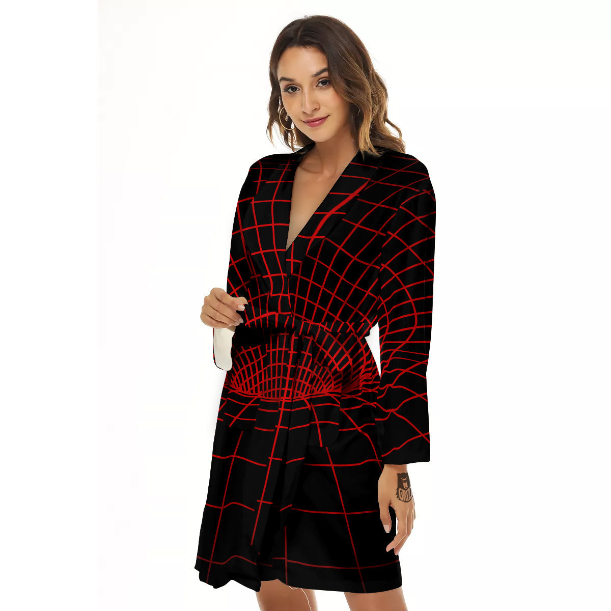 Red Techno Funnel Print Women's Robe-grizzshop