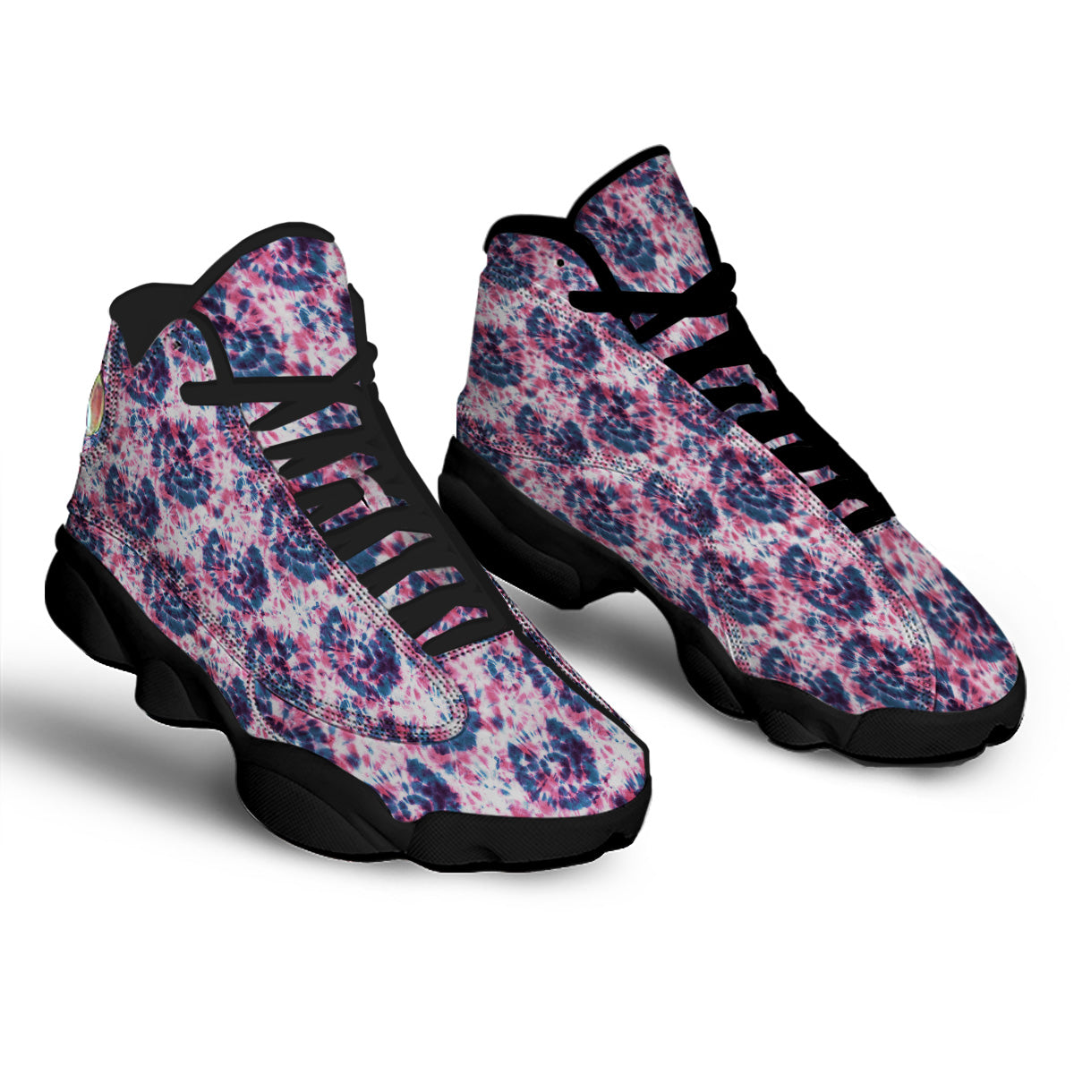 Red Tie Dye Blue Shibori Print Pattern Black Basketball Shoes-grizzshop
